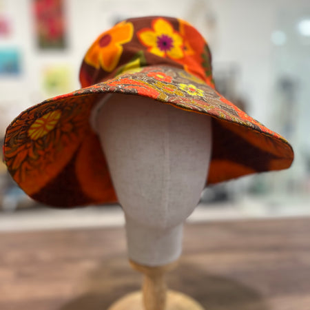 gorgeous brown patchwork vintage fabric hat - violetclothing - free postage