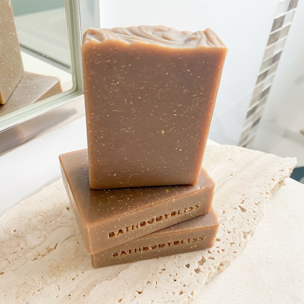 handmade natural pine tar soap stacked view slim cut