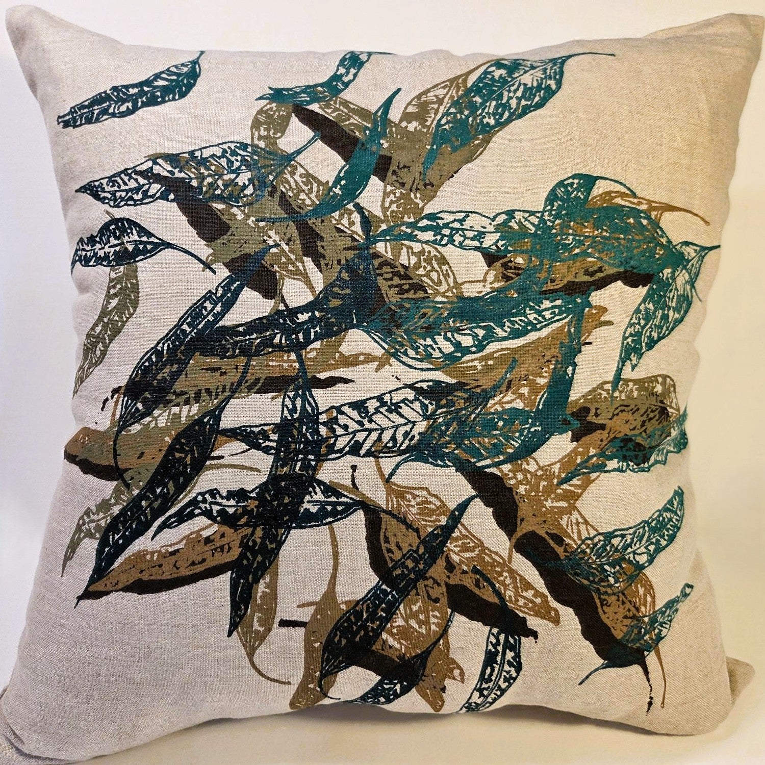 Hand Screen Printed Linen cushion covers- Eucalypt Fallen Leaves