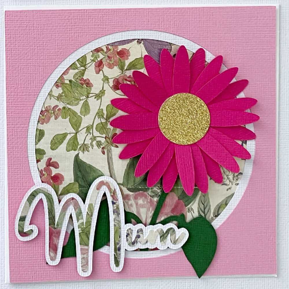 Floral birthday card, Mum, Mother's day card. Sunflower, daisy.
