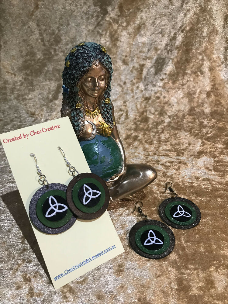 Hand Painted Wooden Earrings with Triquetra Symbol