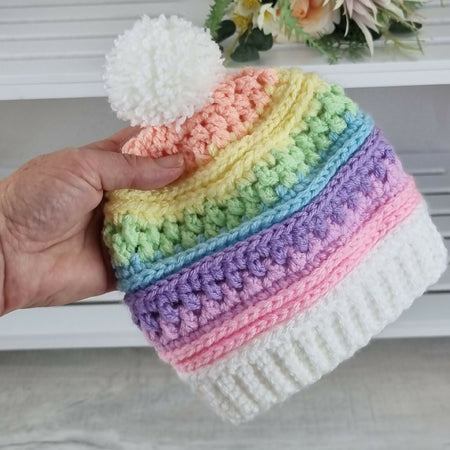 Rainbow Acrylic Beanie and Cowl – Toddler Size, Handmade Crochet