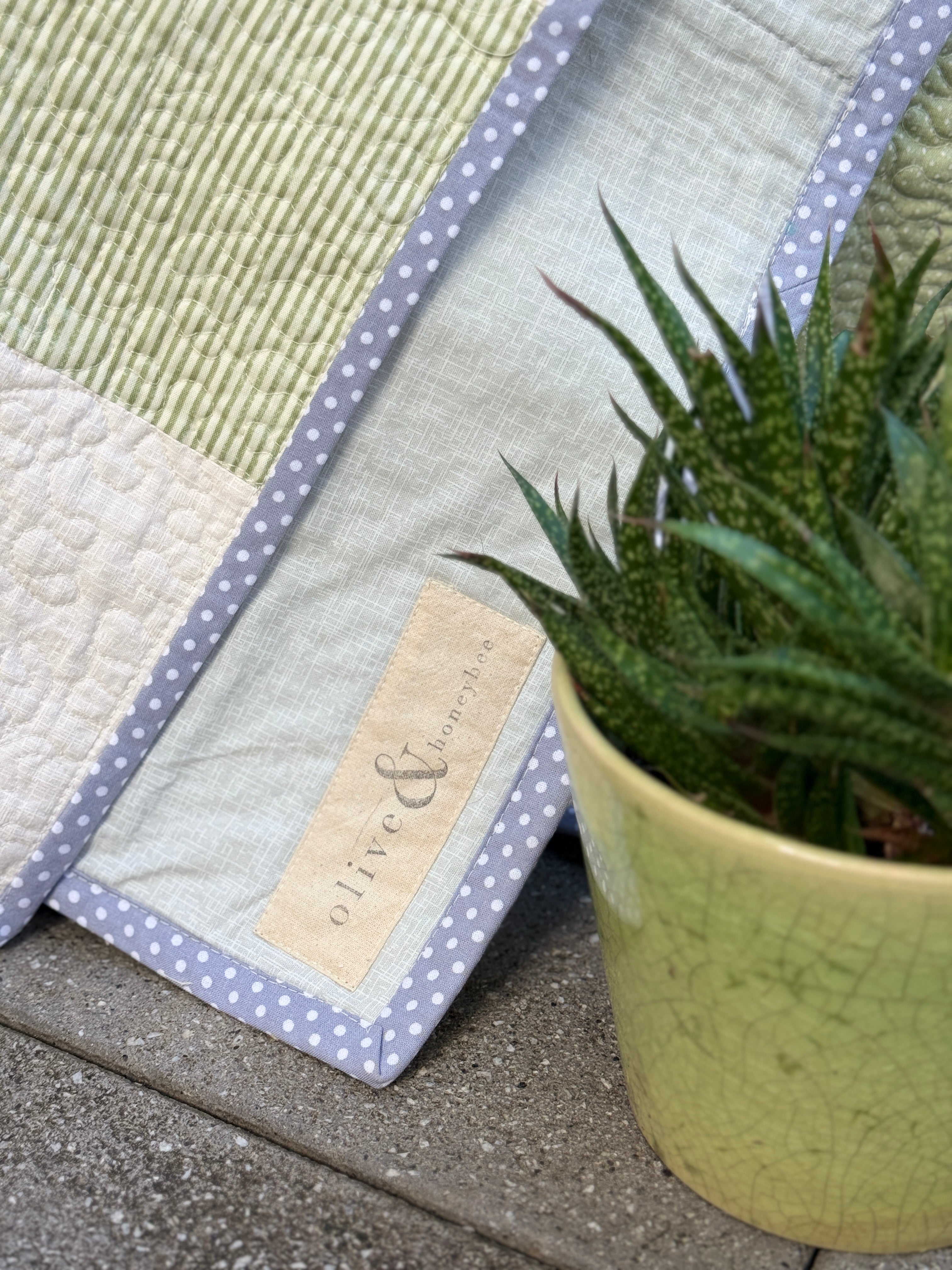 Checkerboard Quilt - Green & Cream, soft , textured and cozy