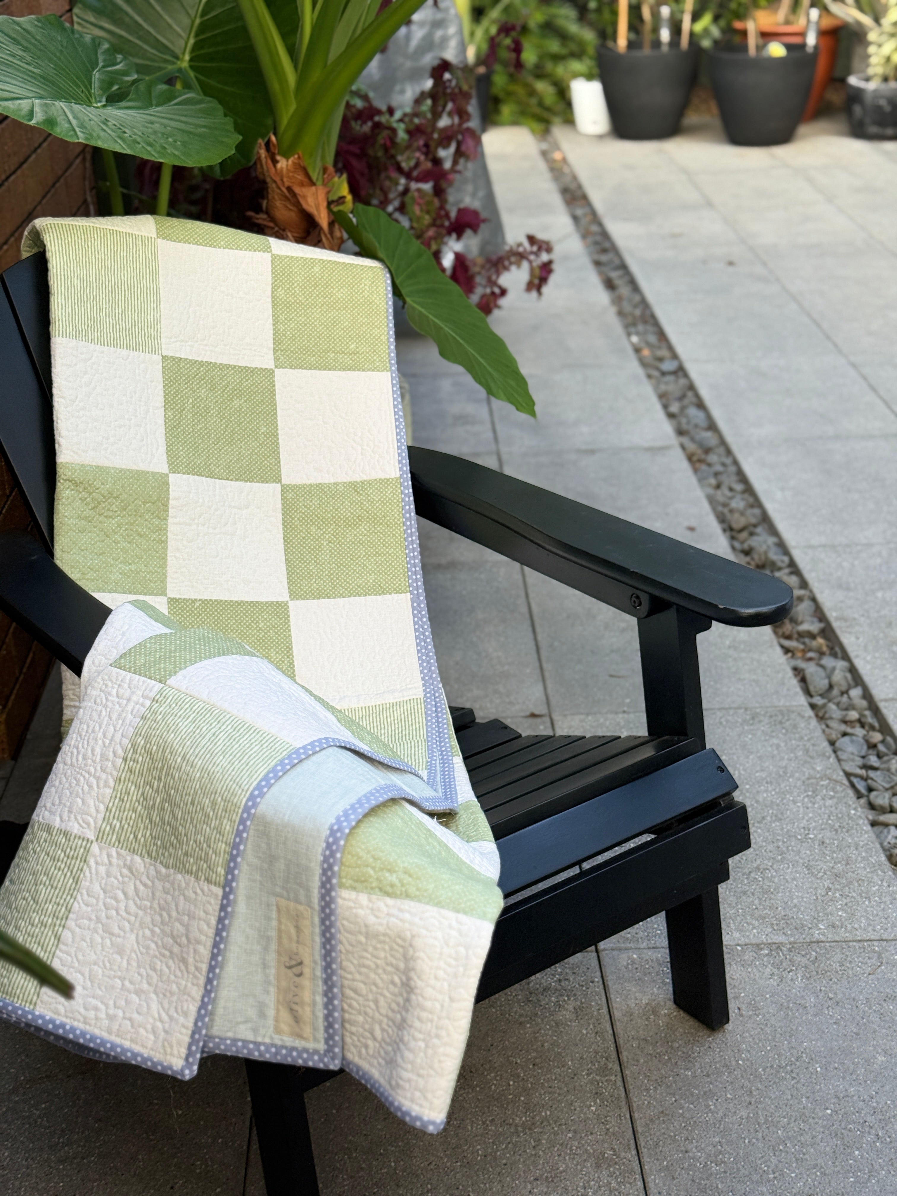 Checkerboard Quilt - Green & Cream, soft , textured and cozy