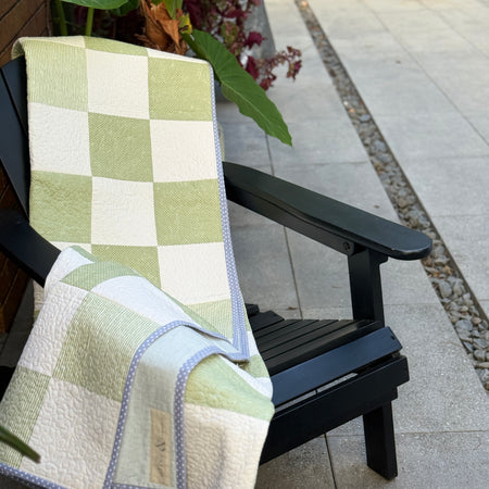 Checkerboard Quilt - Green & Cream, soft , textured and cozy