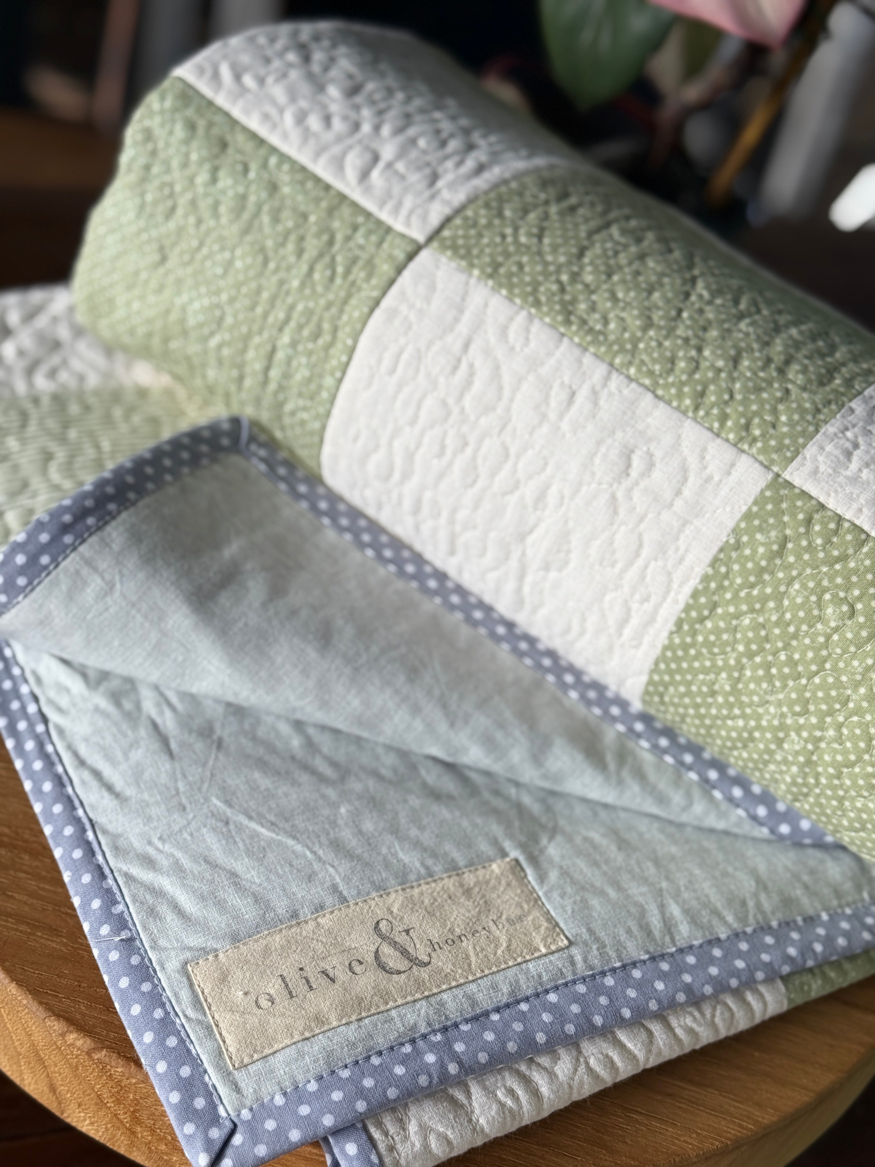 Checkerboard Quilt - Green & Cream, soft , textured and cozy