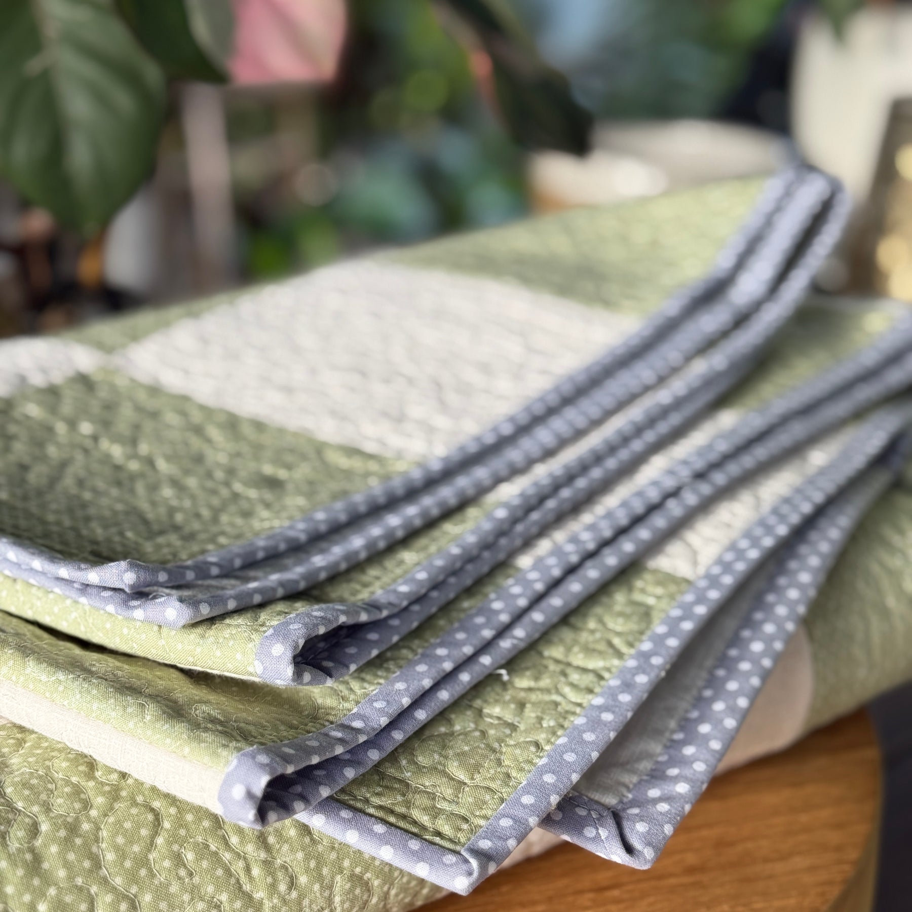 Checkerboard Quilt - Green & Cream, soft , textured and cozy