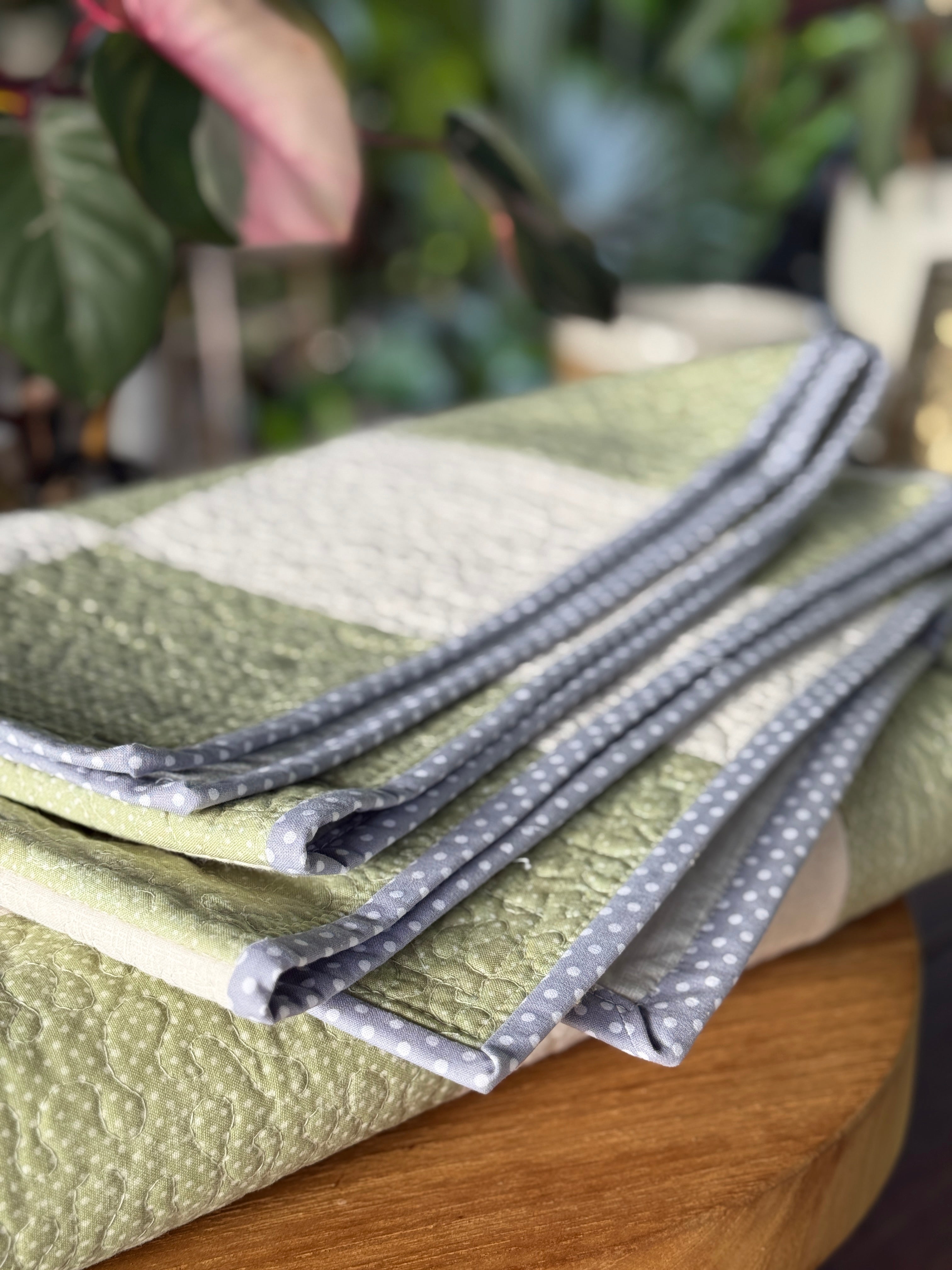 Checkerboard Quilt - Green & Cream, soft , textured and cozy