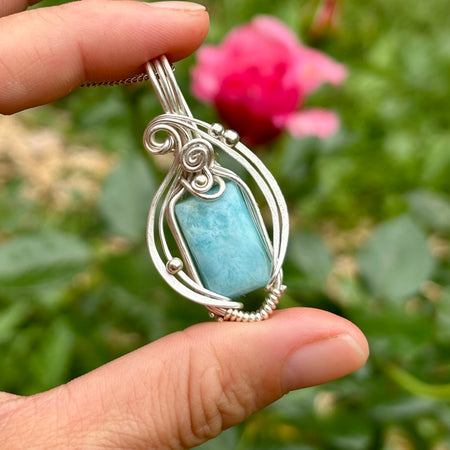 Simple silver Larimar crystal pendant