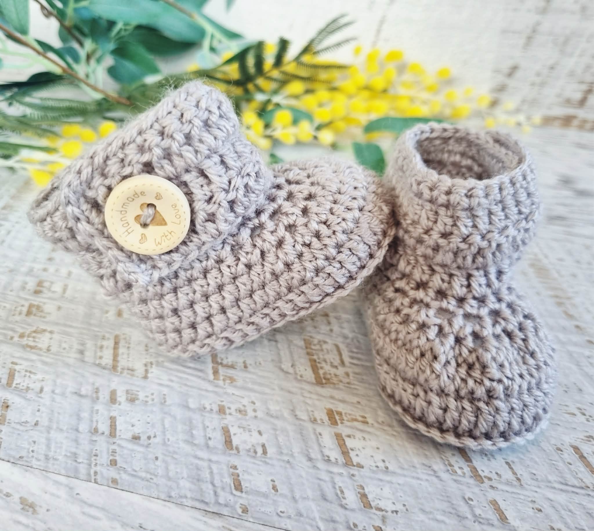 Baby Booties | Taupe | Newborn | Crochet | Knit | Shoes | Socks