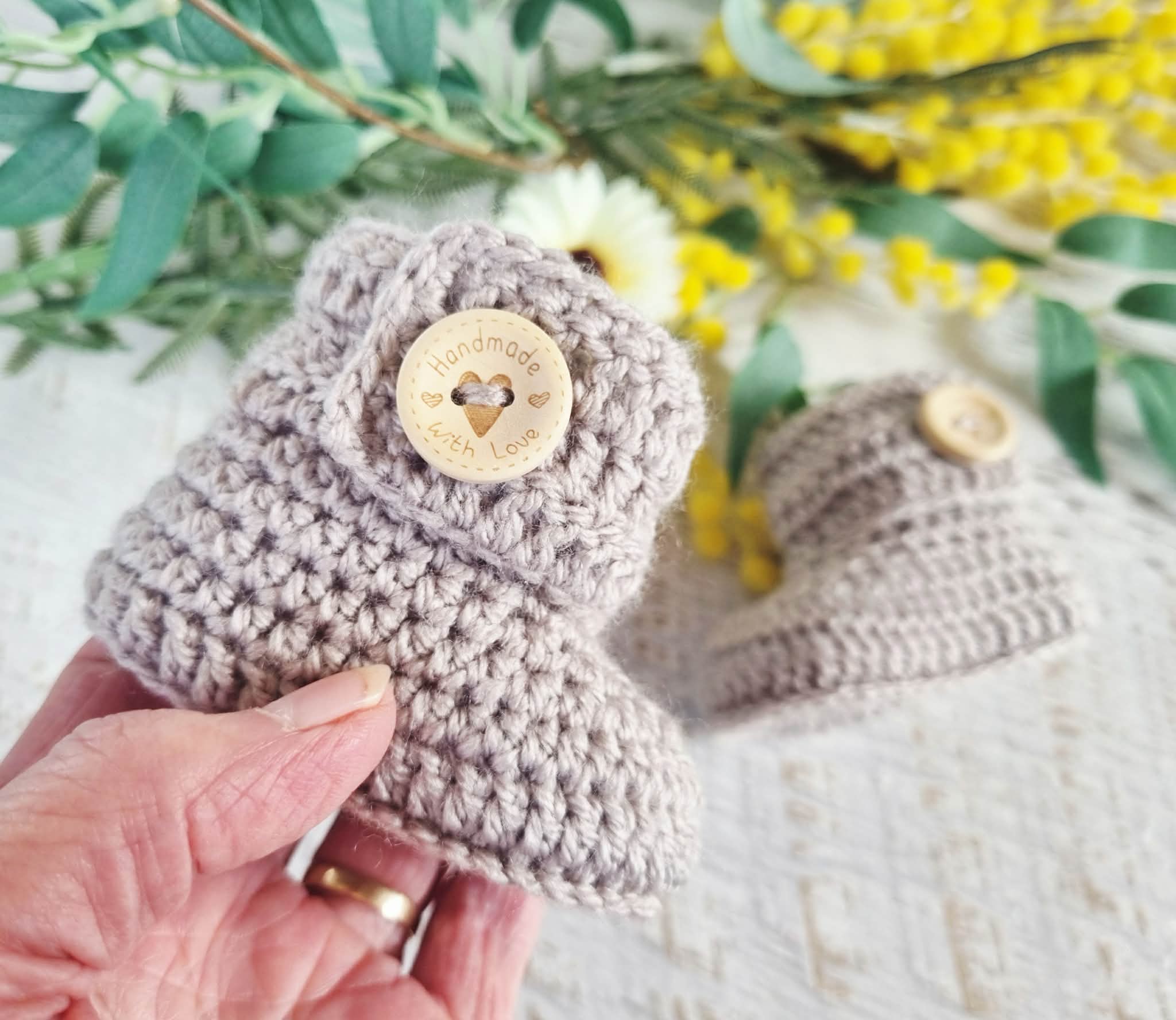 Baby Booties | Taupe | Newborn | Crochet | Knit | Shoes | Socks