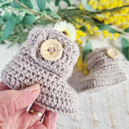 Baby Booties | Taupe | Newborn | Crochet | Knit | Shoes | Socks