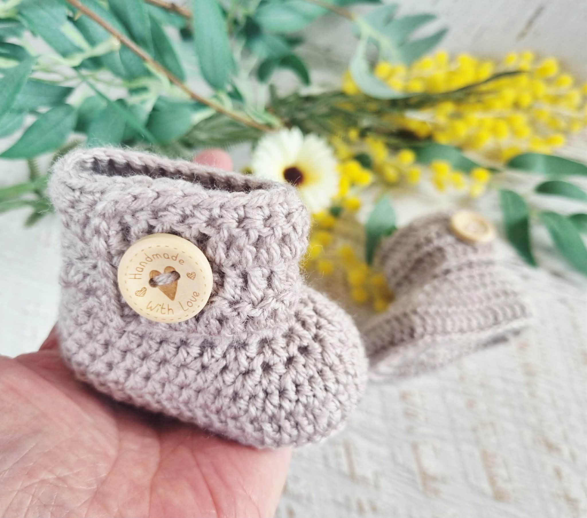 Baby Booties | Taupe | Newborn | Crochet | Knit | Shoes | Socks