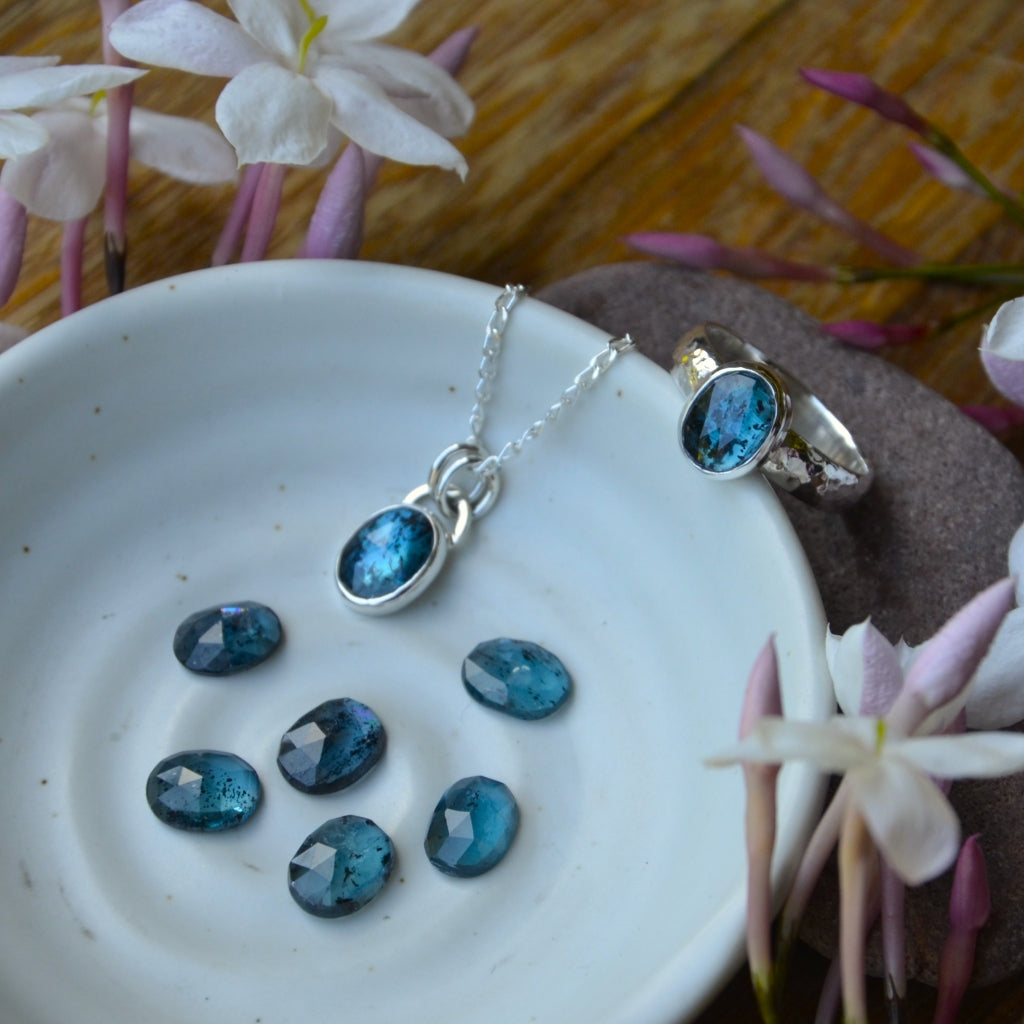 Teal Moss Kyanite Choose-Your-Stone Silver Ring or Pendant (Made To Order)