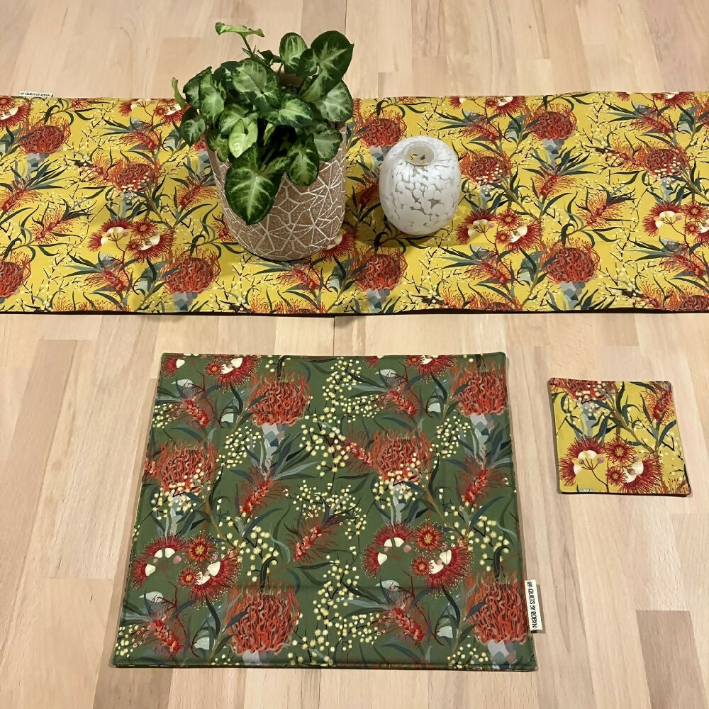 handmade Australian native reversible - green & mustard