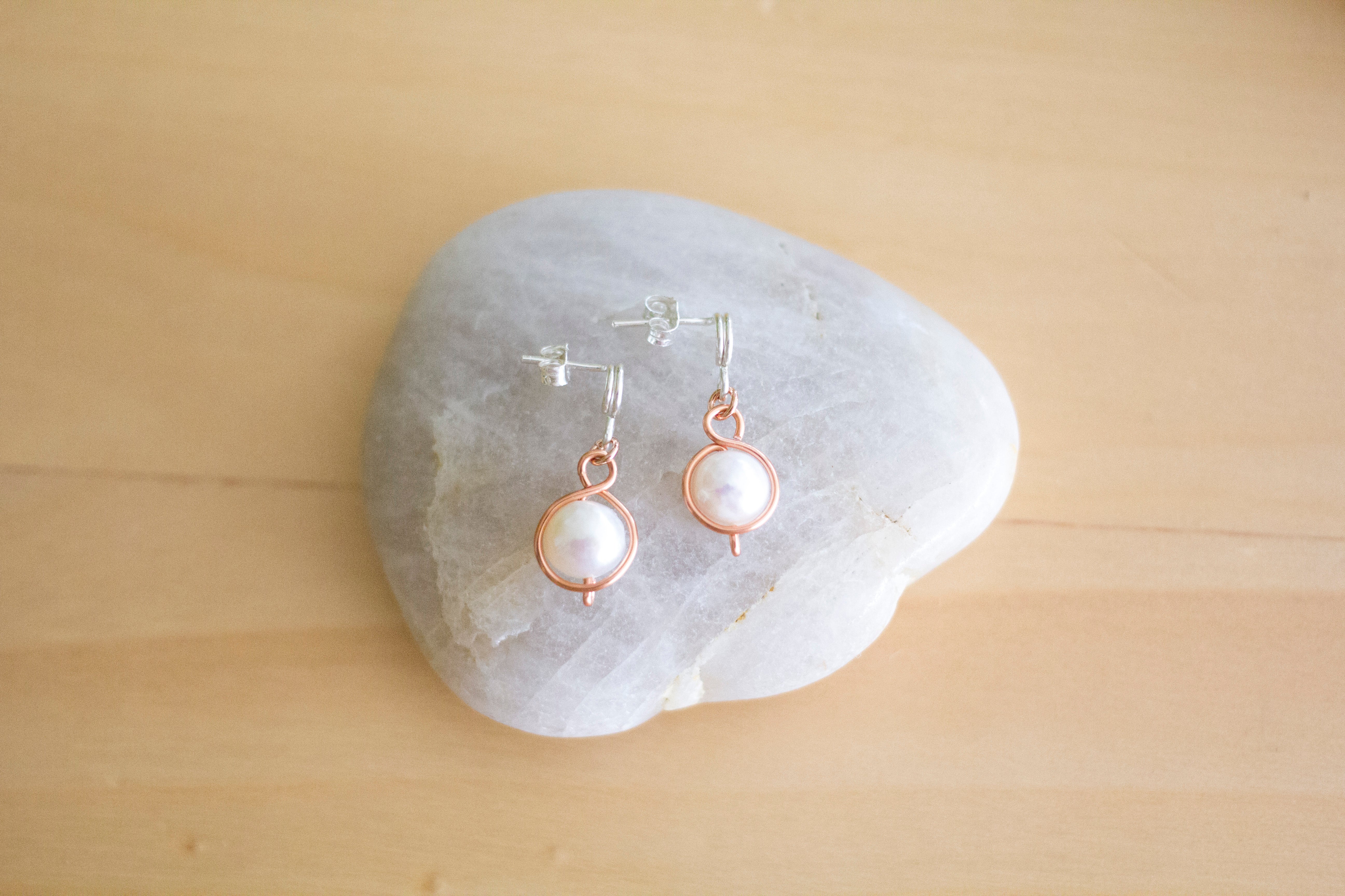 Baroque Pearl Silver and Copper Loop Stud Earrings | Sterling Silver and Copper