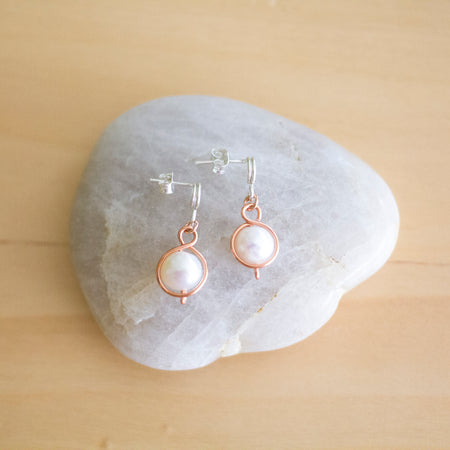 Baroque Pearl Silver and Copper Loop Stud Earrings | Sterling Silver and Copper