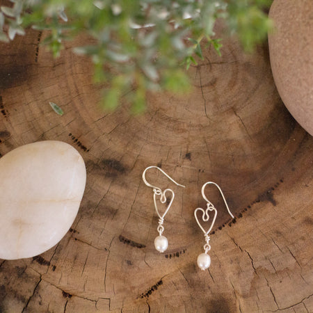 Silver Heart Earrings with Freshwater Pearls