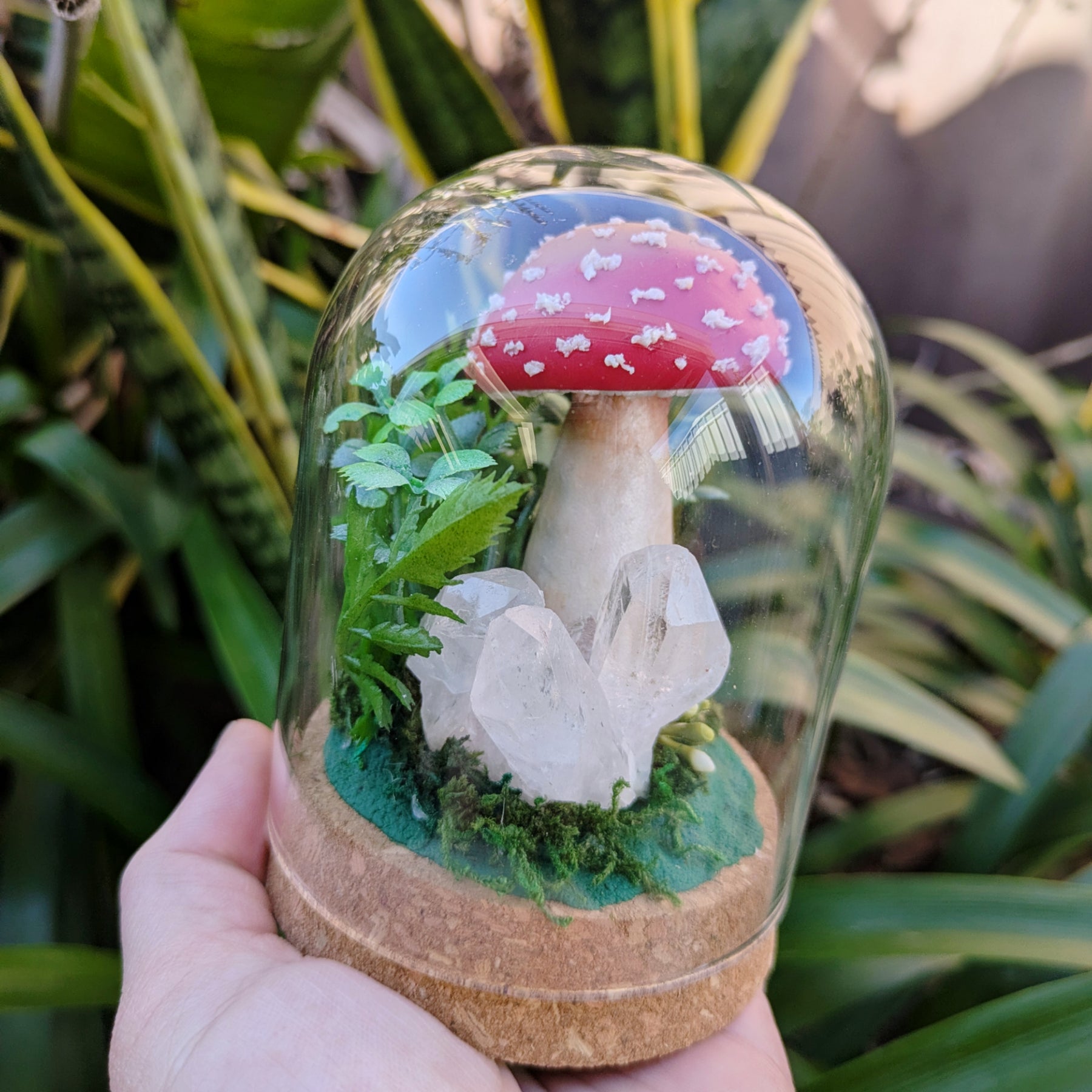 Enchanted Amanita Mushroom Dome with a Clear Quartz
