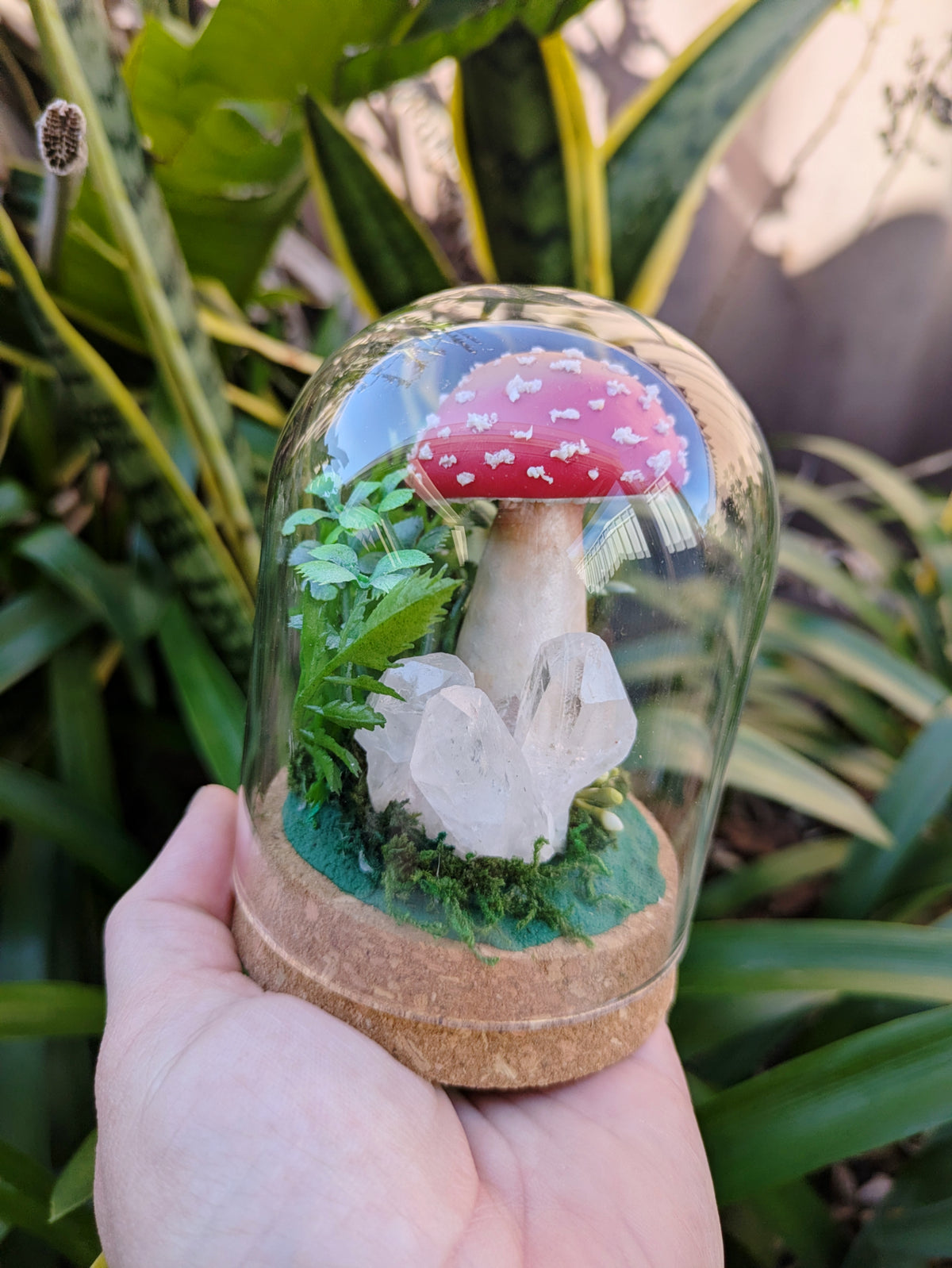Enchanted Amanita Mushroom Dome with a Clear Quartz
