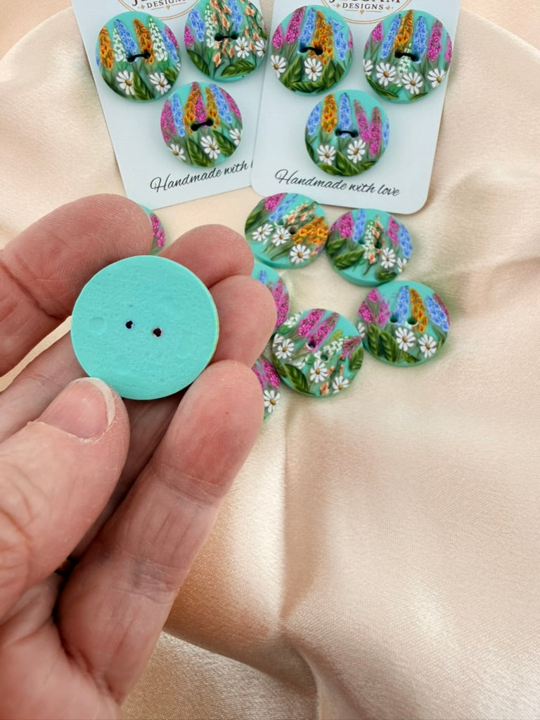 Springtime Wildflower Polymer Clay Buttons – 25mm. Set of 3
