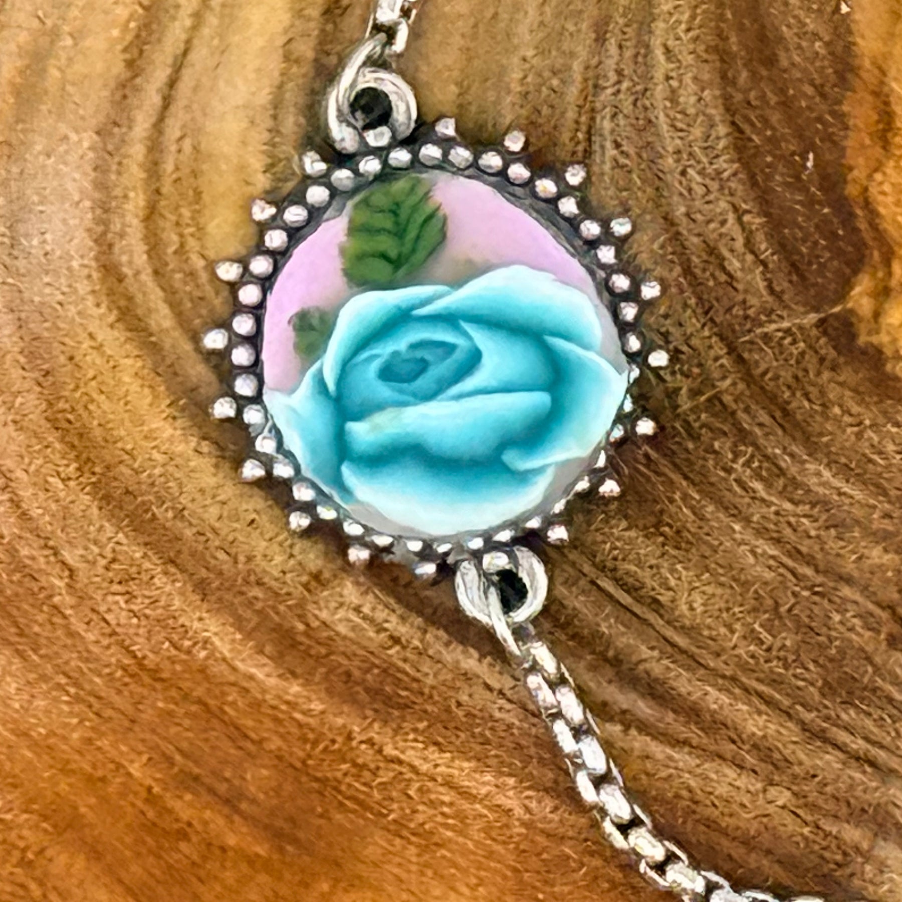 Pale Green Rose Stainless Steel Adjustable Slider Bracelet
