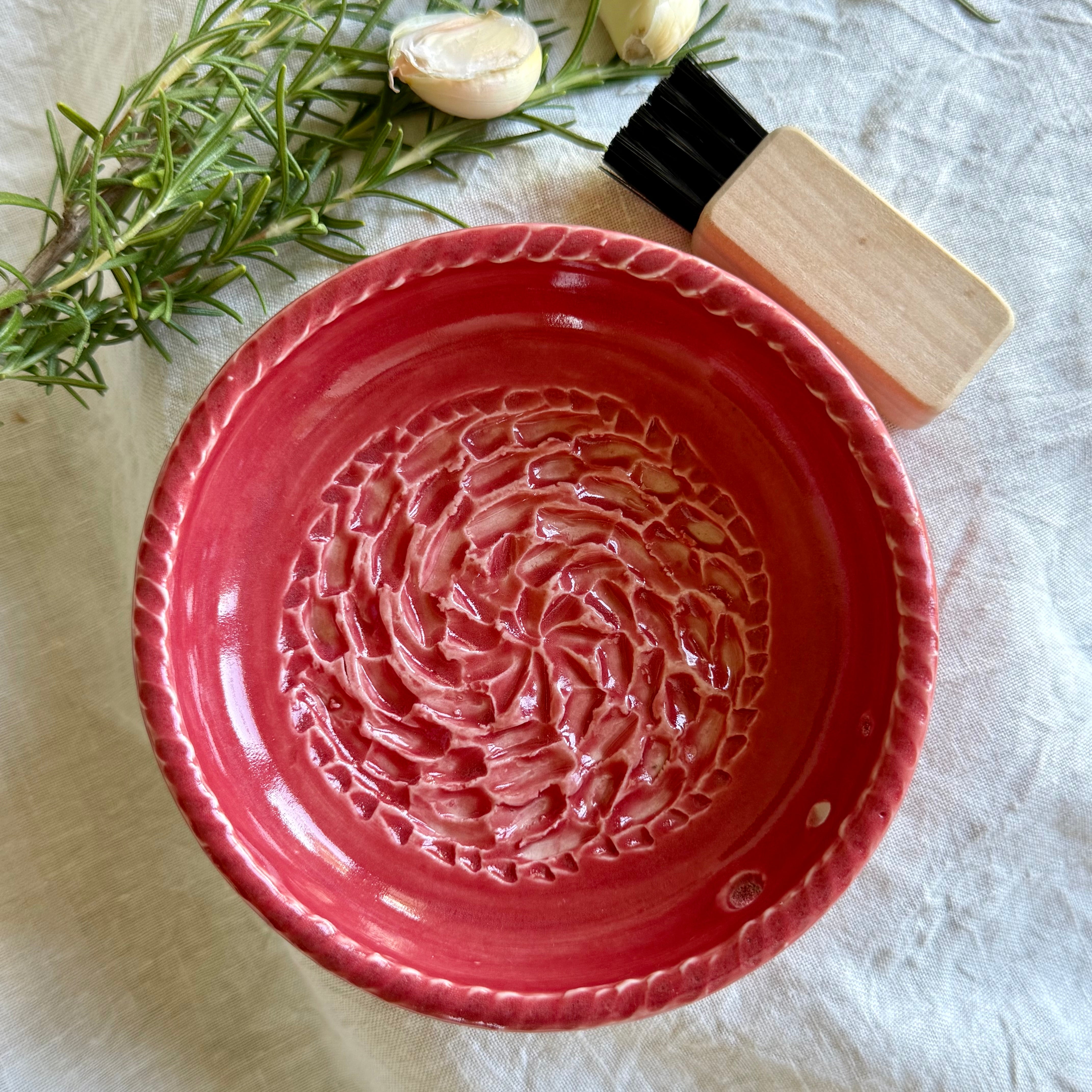 Handmade Grater Plate with Herb Stripper + Cleaning Brush