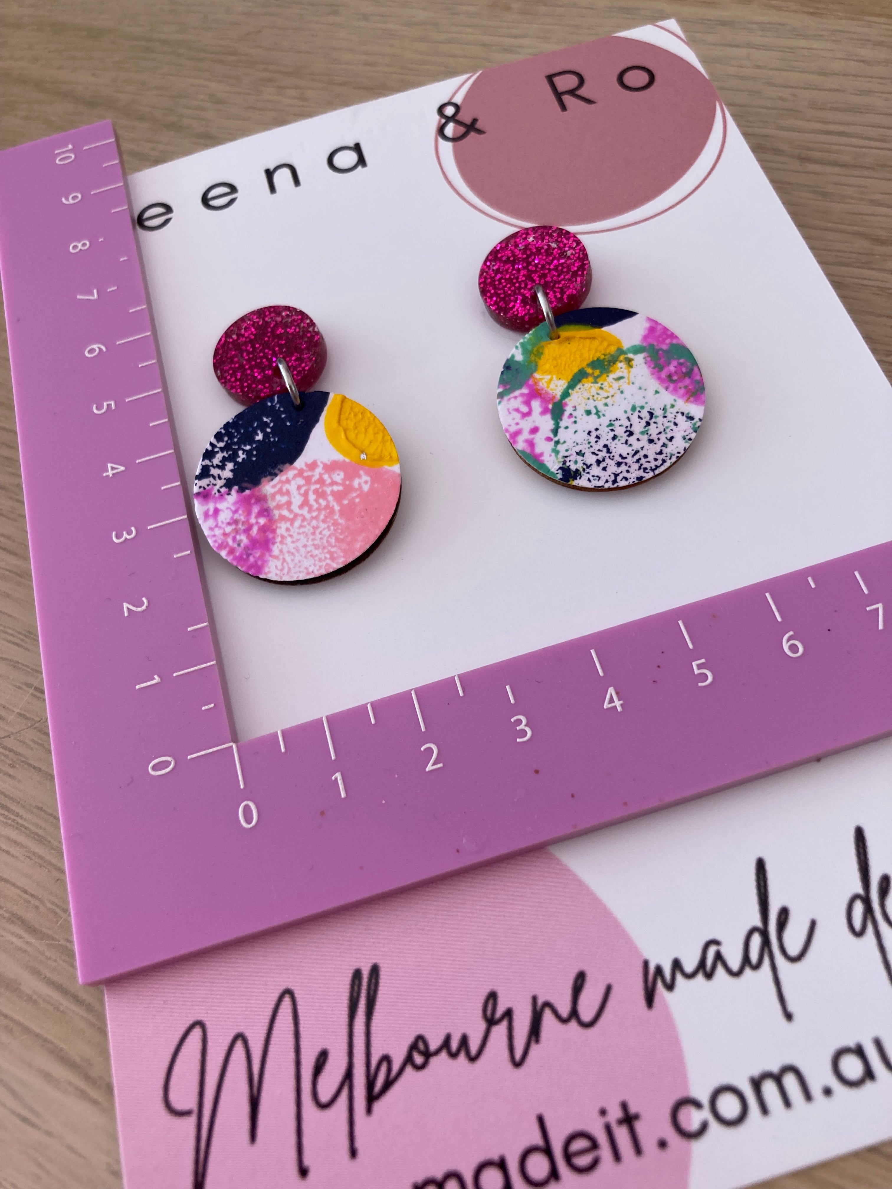 Bright handpainted circle earrings