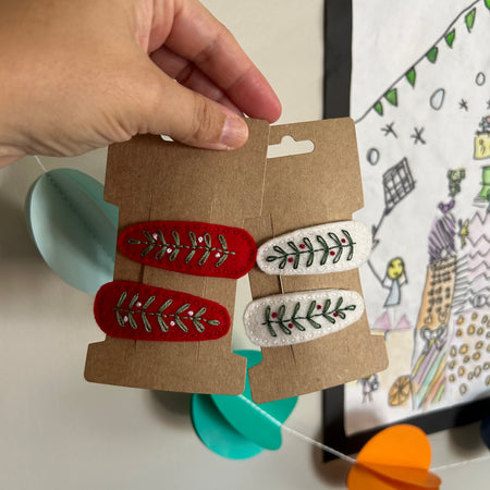 Ready to post, Christmas embroidery felt hair clips
