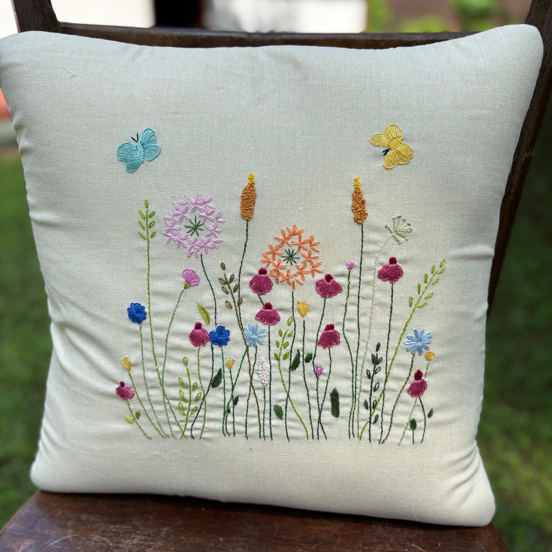 Wild Flower Embroidery Cushion Cover