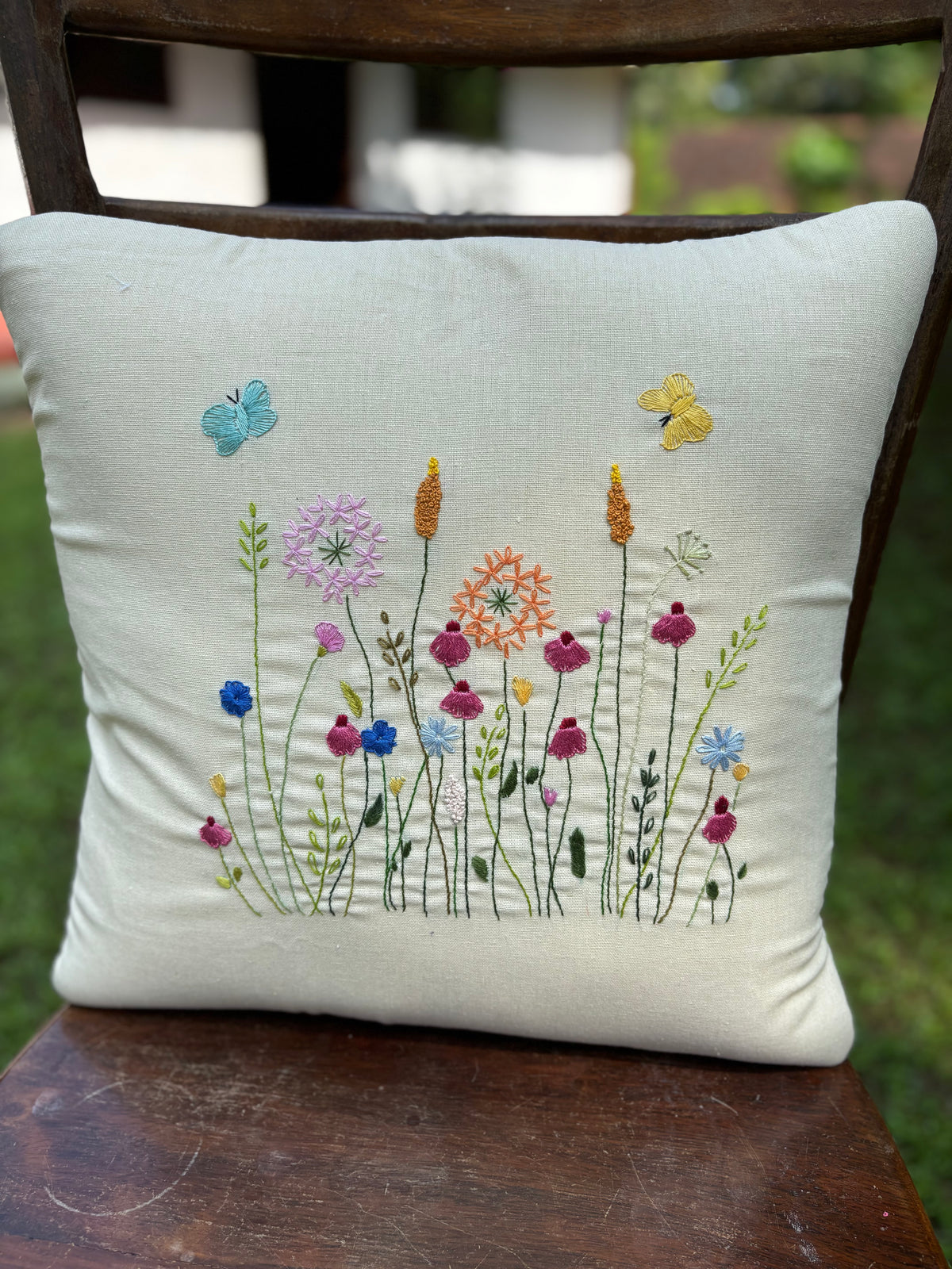 Wild Flower Embroidery Cushion Cover