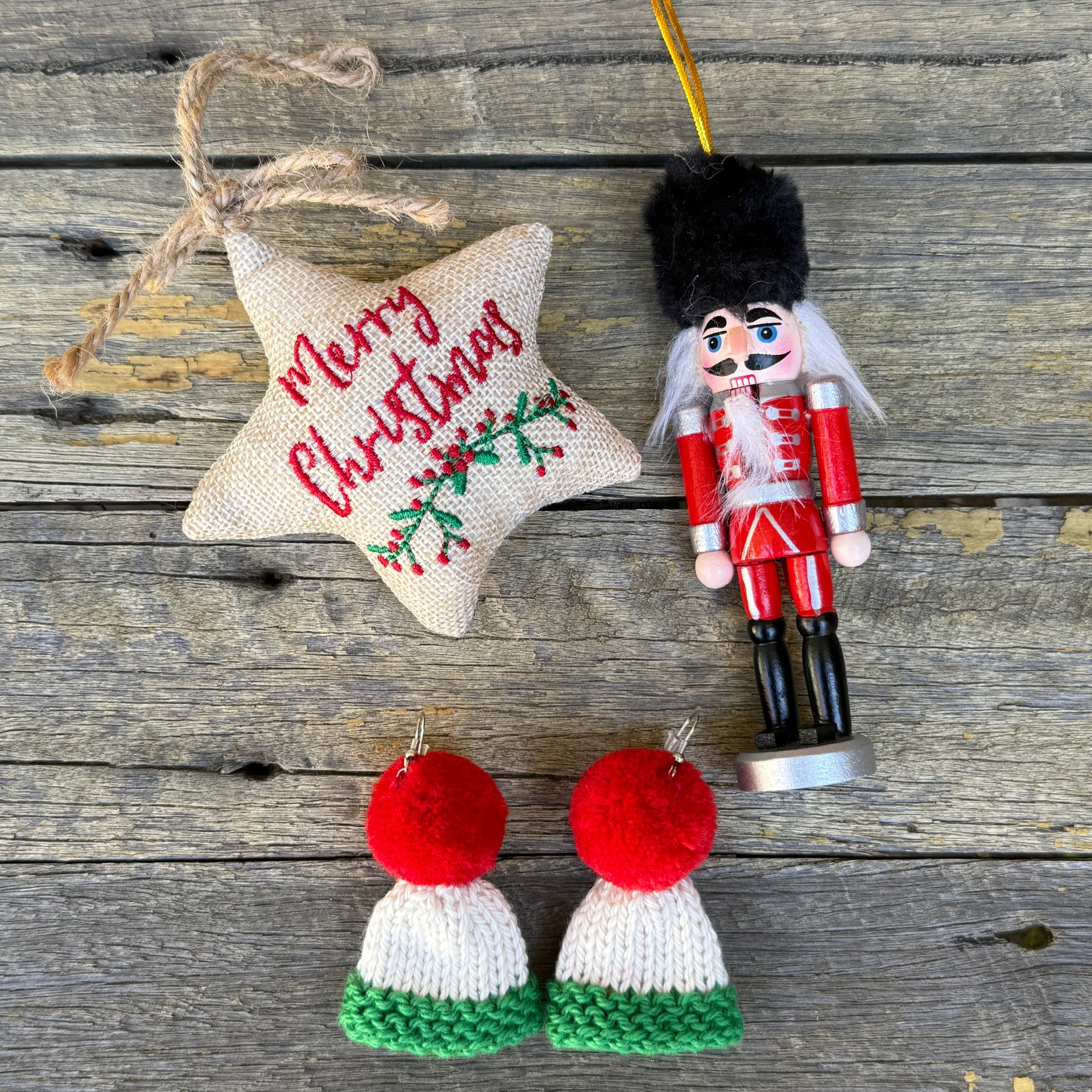 Christmas Beanie Earrings, Hand Knitted Mini Beanies
