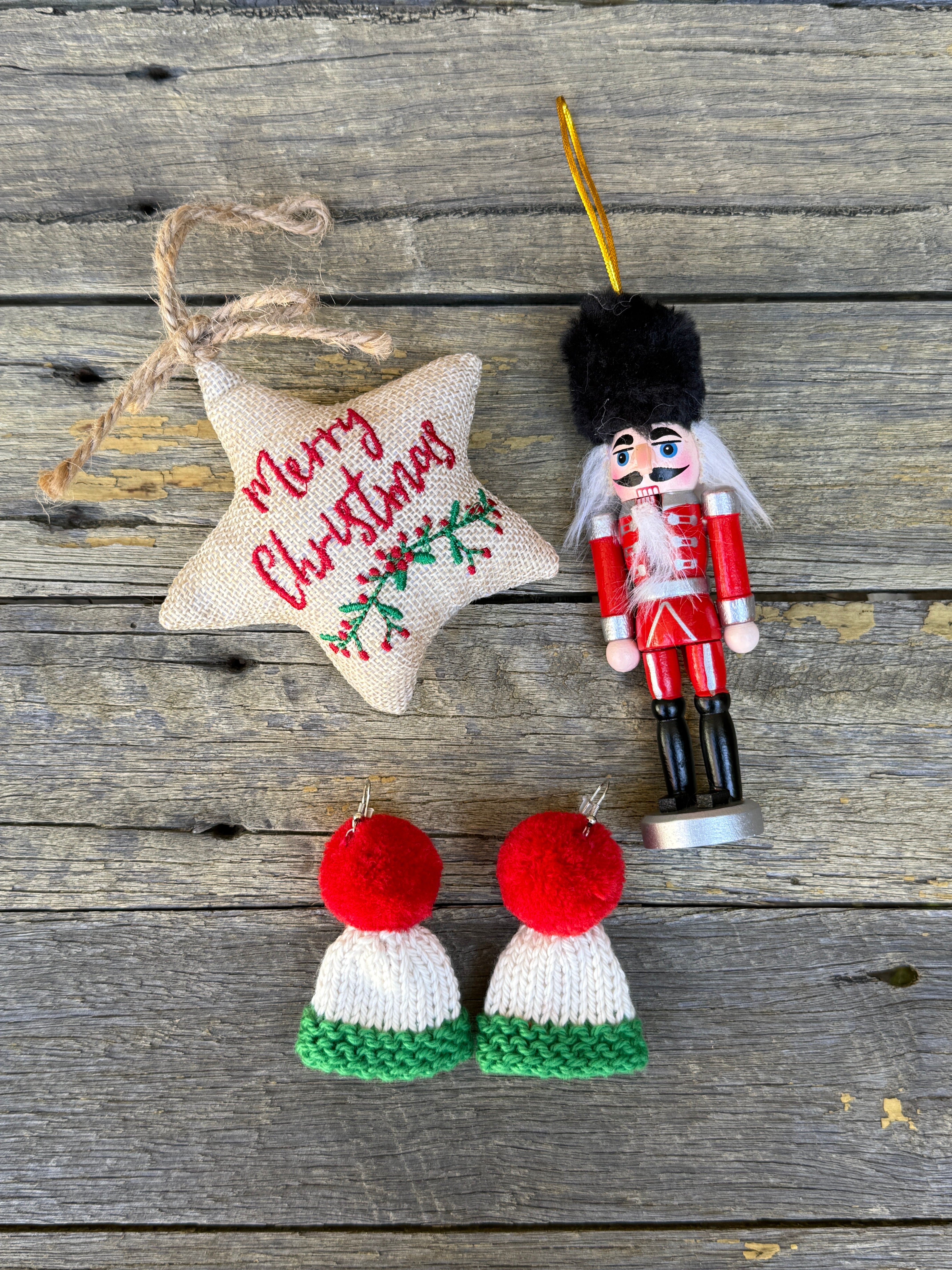 Christmas Beanie Earrings, Hand Knitted Mini Beanies