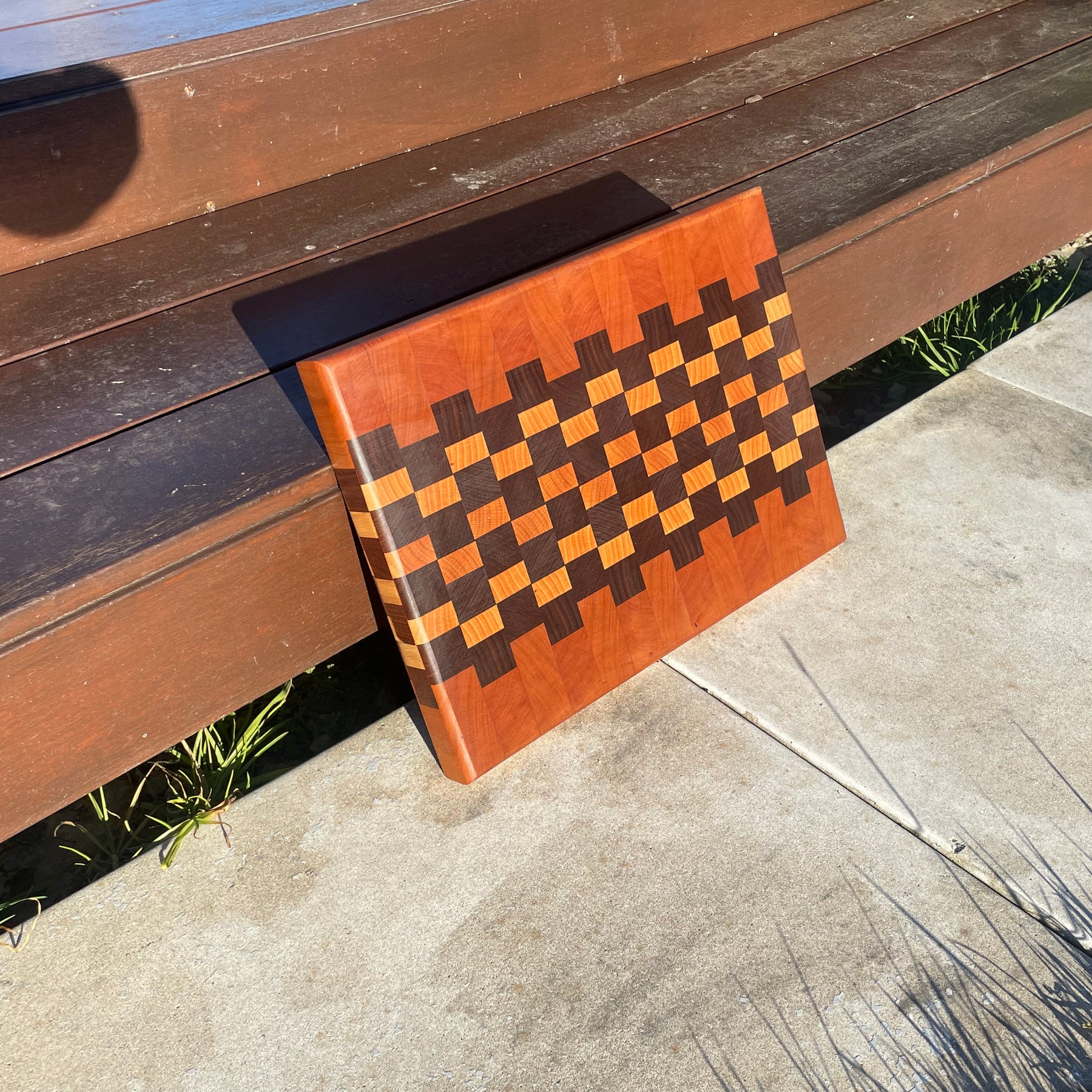 Handmade End Grain Chopping Board, Featuring Cherry and Black Walnut