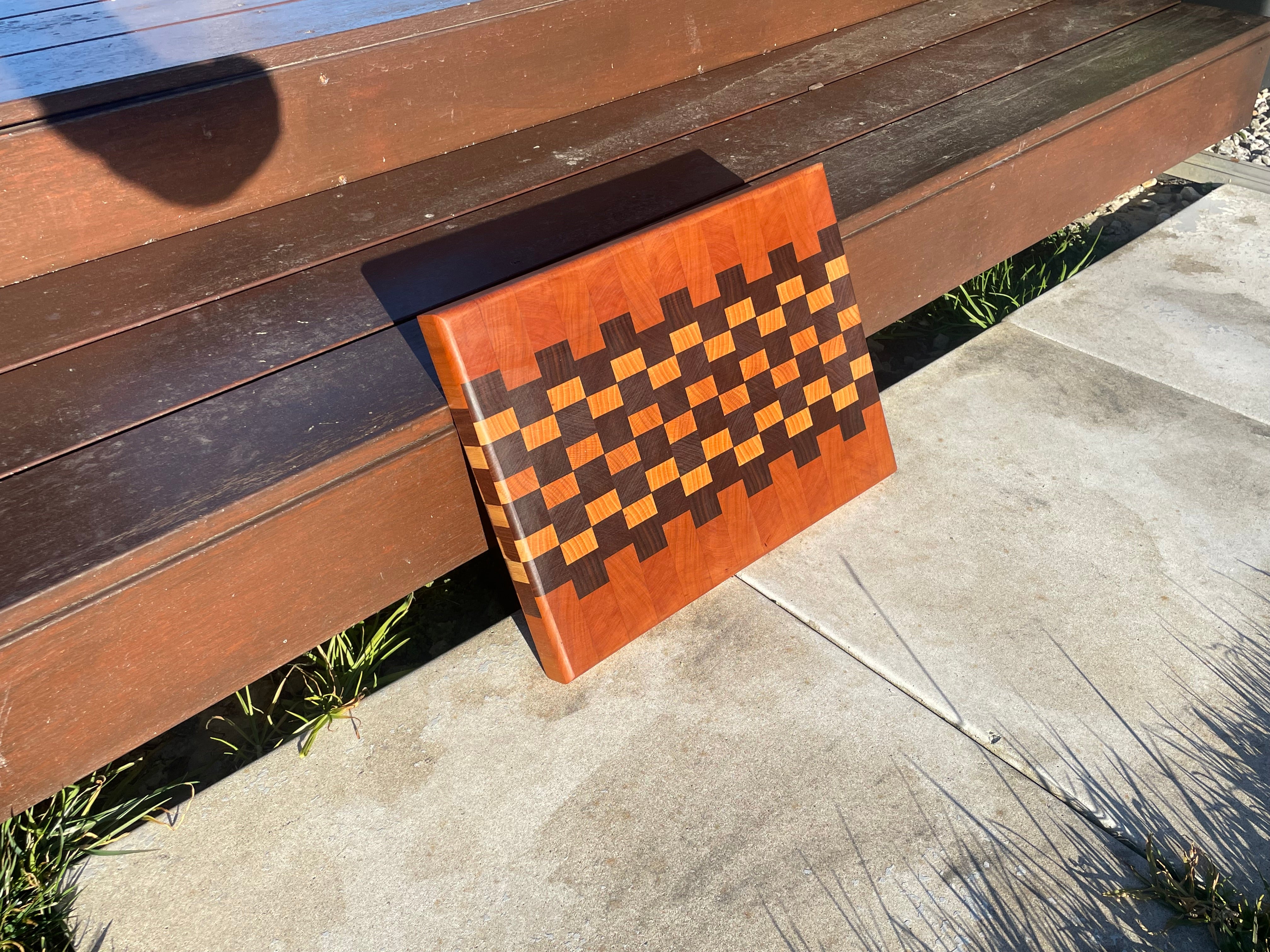 Handmade End Grain Chopping Board, Featuring Cherry and Black Walnut