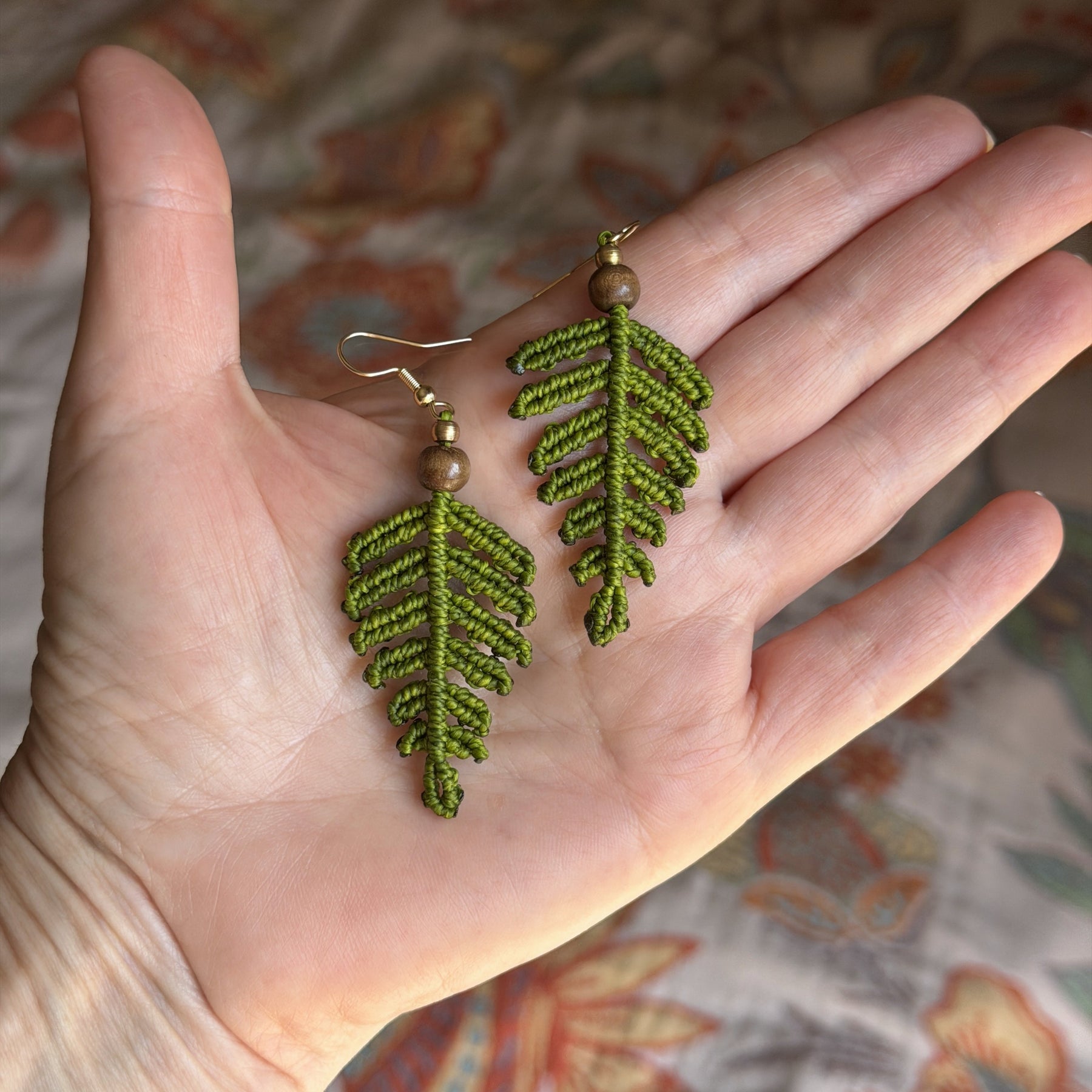 Macrame Fern Leaf Earrings - earthy forest fae / New Zealand charm