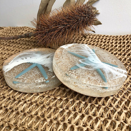 Blue Starfish Ocean Inspired Resin Coasters - Set of 2