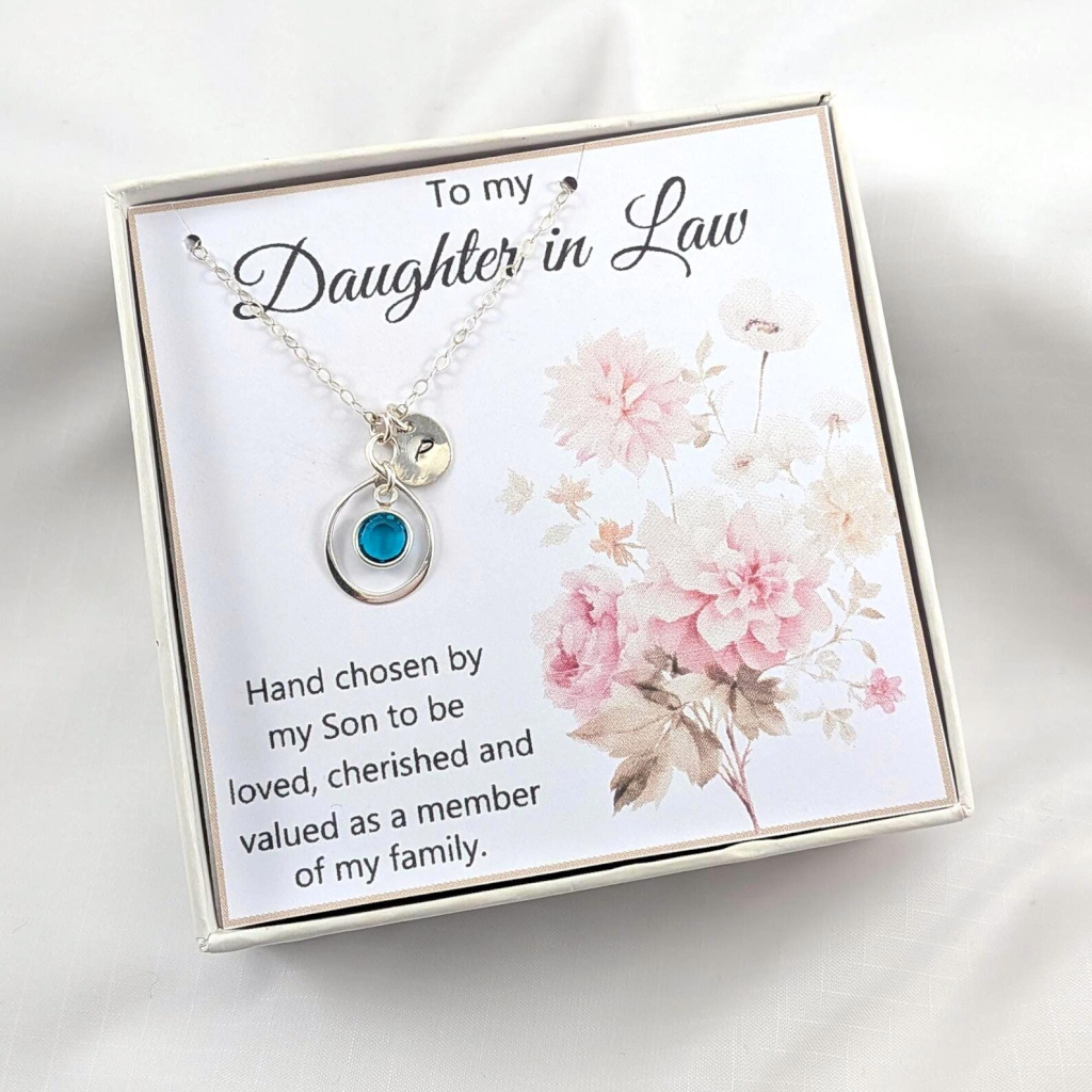 Daughter-in-Law Sterling Silver Personalized Initial and Birthstone Necklace
