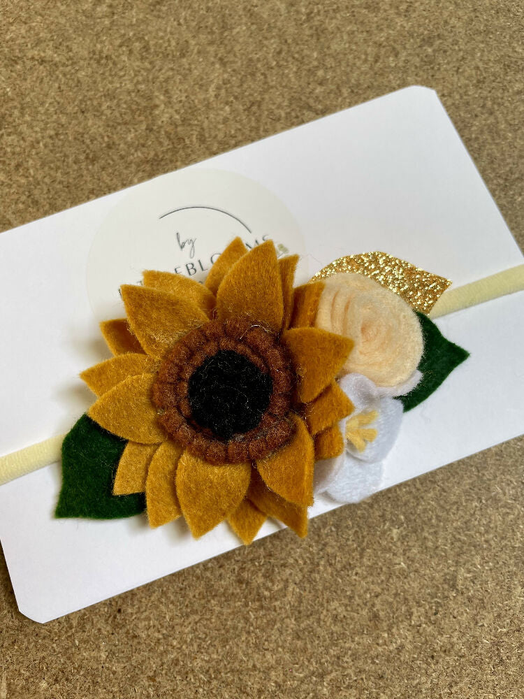 Sunflower Headband with gold leaf