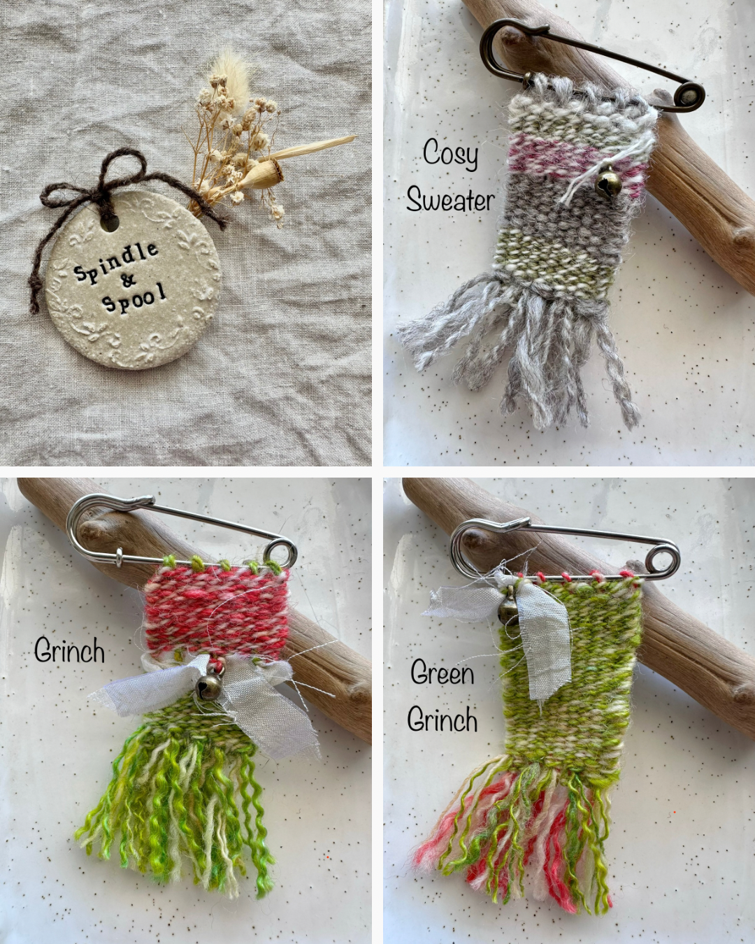 Handwoven Christmas Shawl Pins
