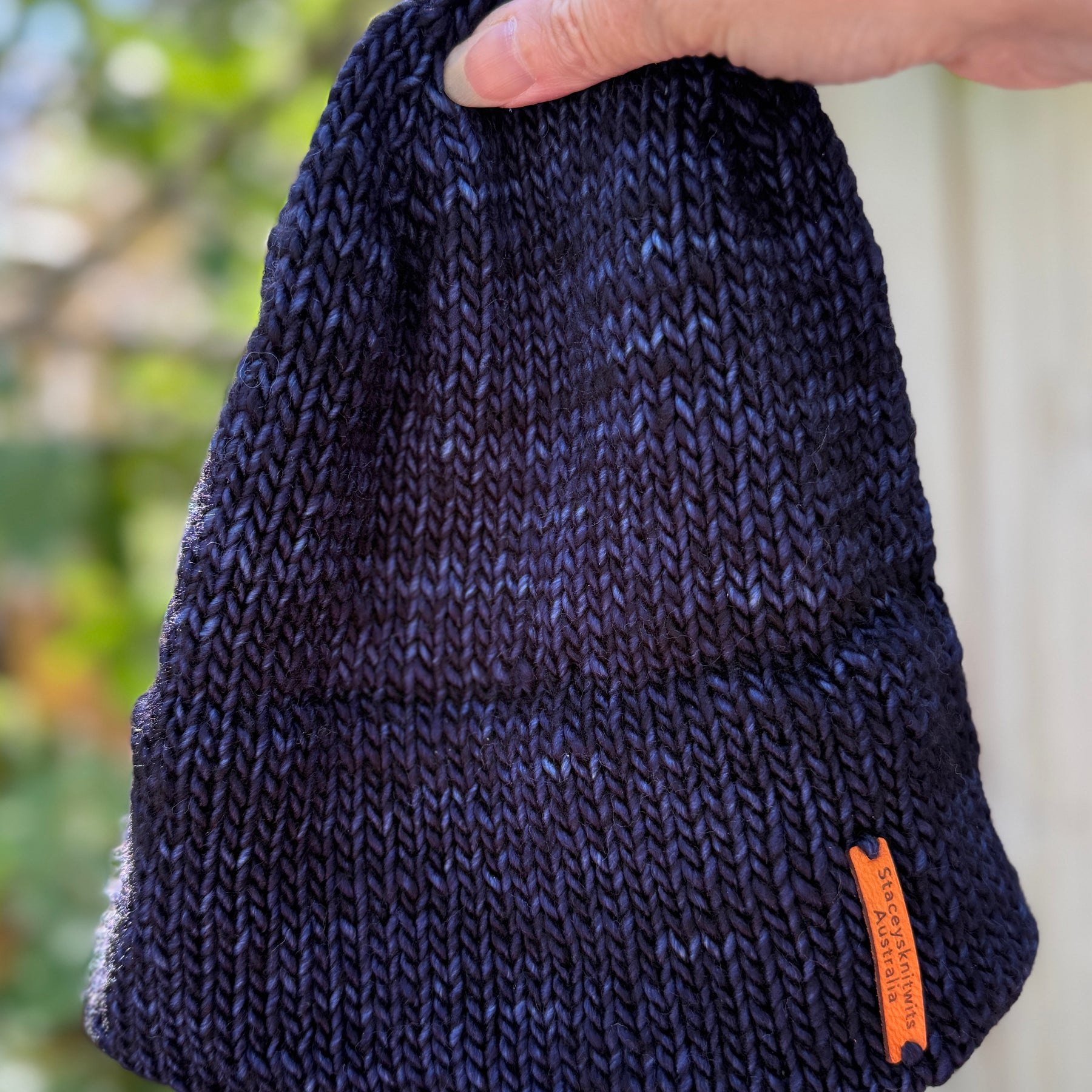 Navy blue Flecked Merino Beanie, Double Brim extra warm hand knitted