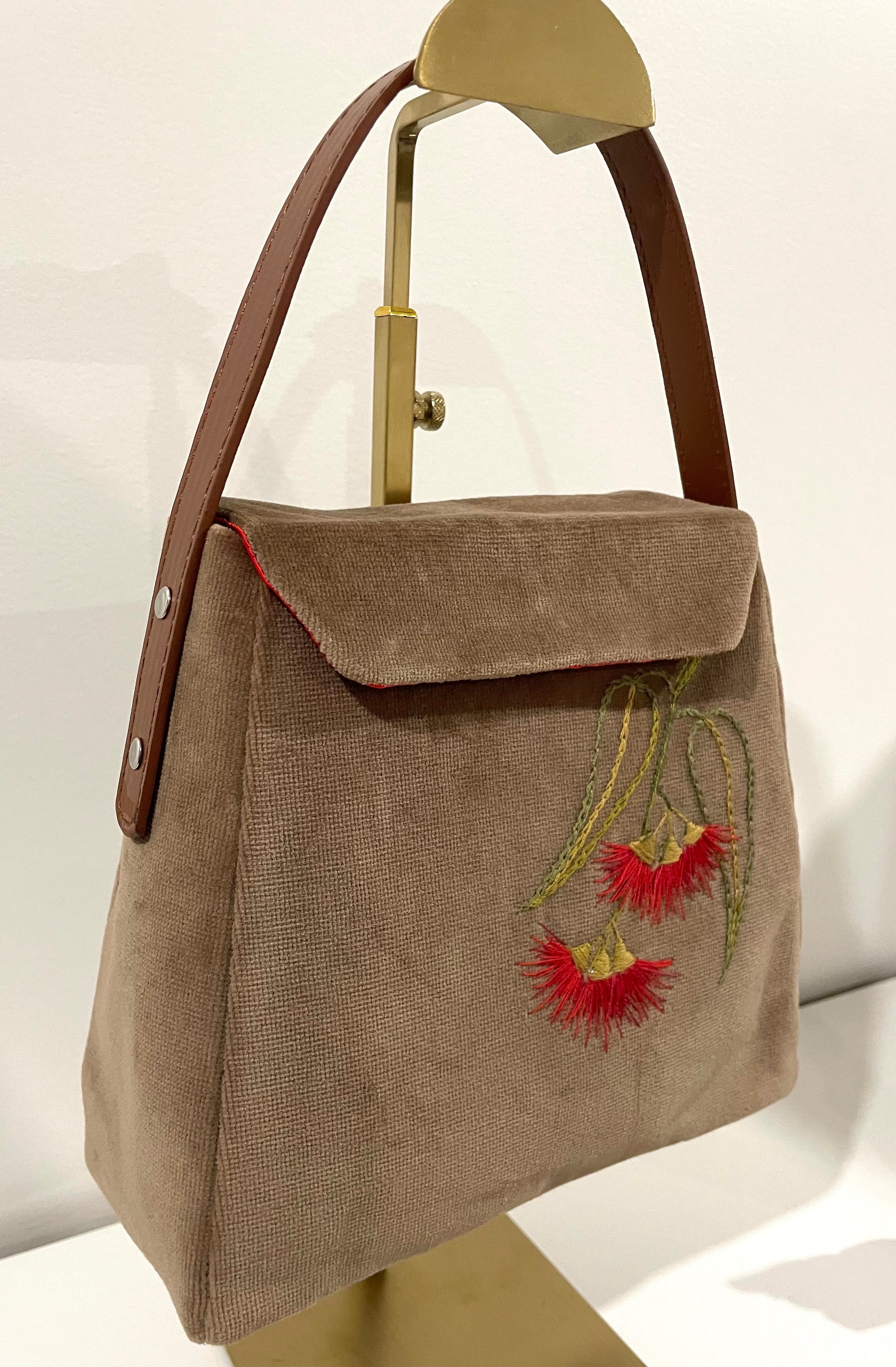 Handmade Velvet Bottlebrush Embroidery Handbag
