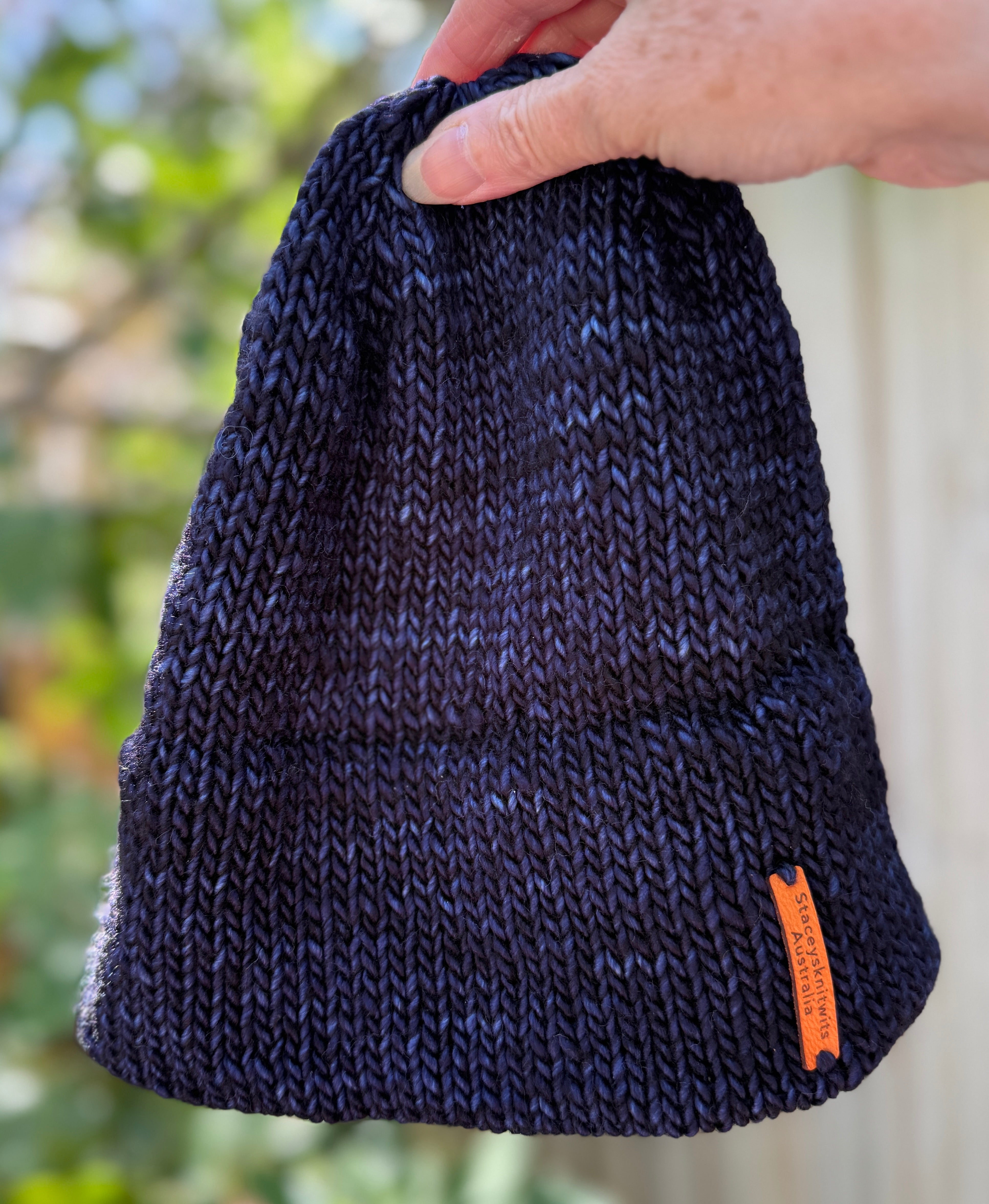 Navy blue Flecked Merino Beanie, Double Brim extra warm hand knitted