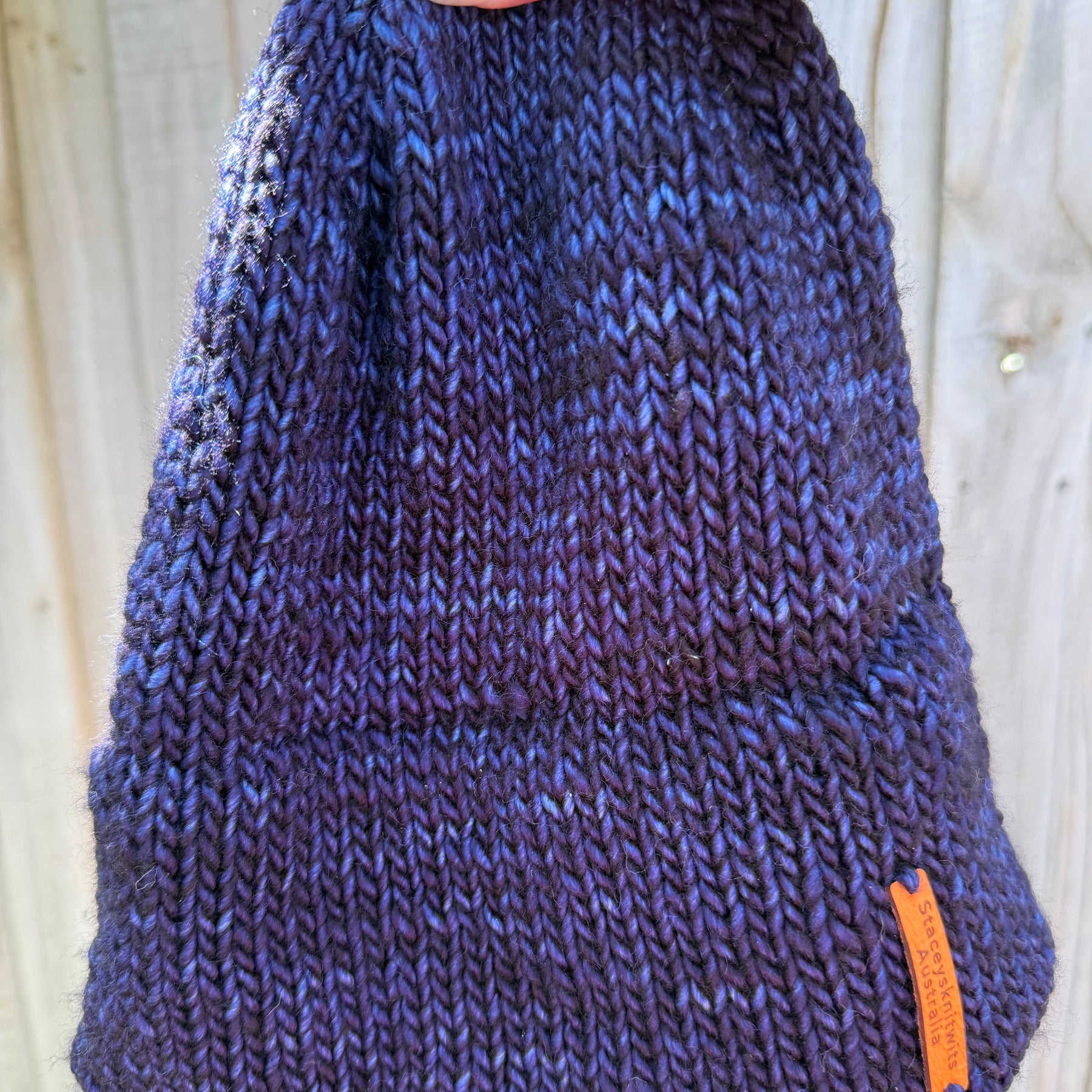 Navy blue Flecked Merino Beanie, Double Brim extra warm hand knitted