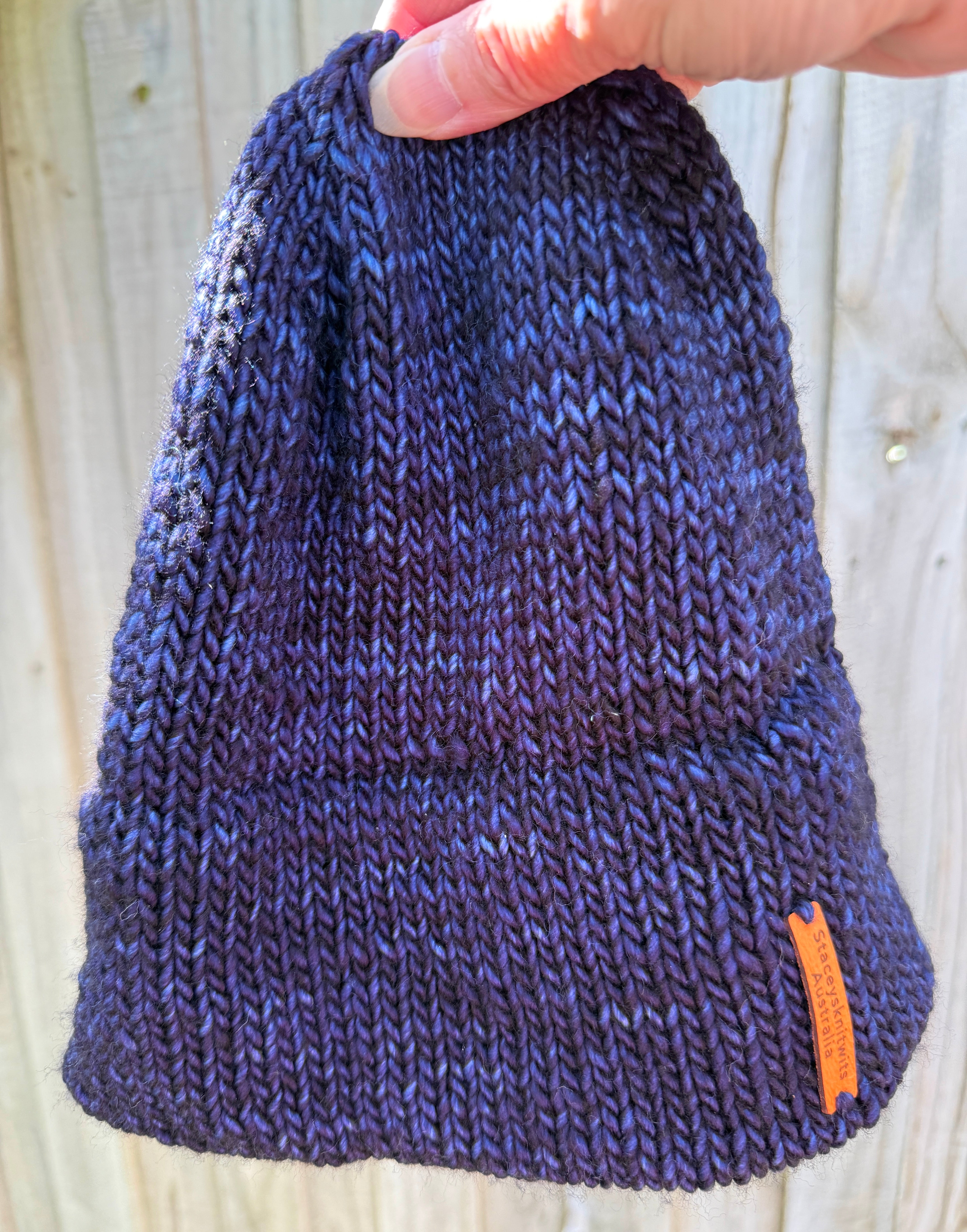 Navy blue Flecked Merino Beanie, Double Brim extra warm hand knitted