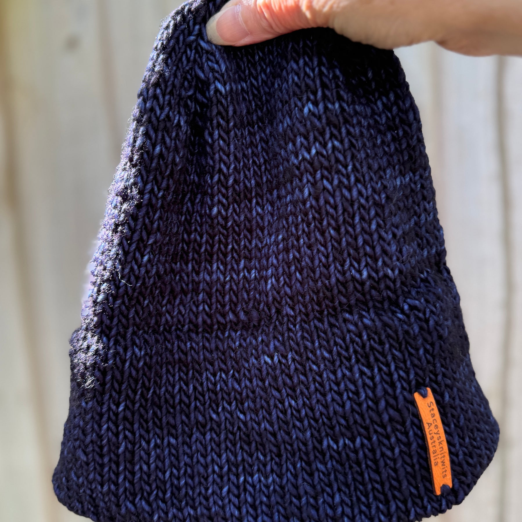 Navy blue Flecked Merino Beanie, Double Brim extra warm hand knitted