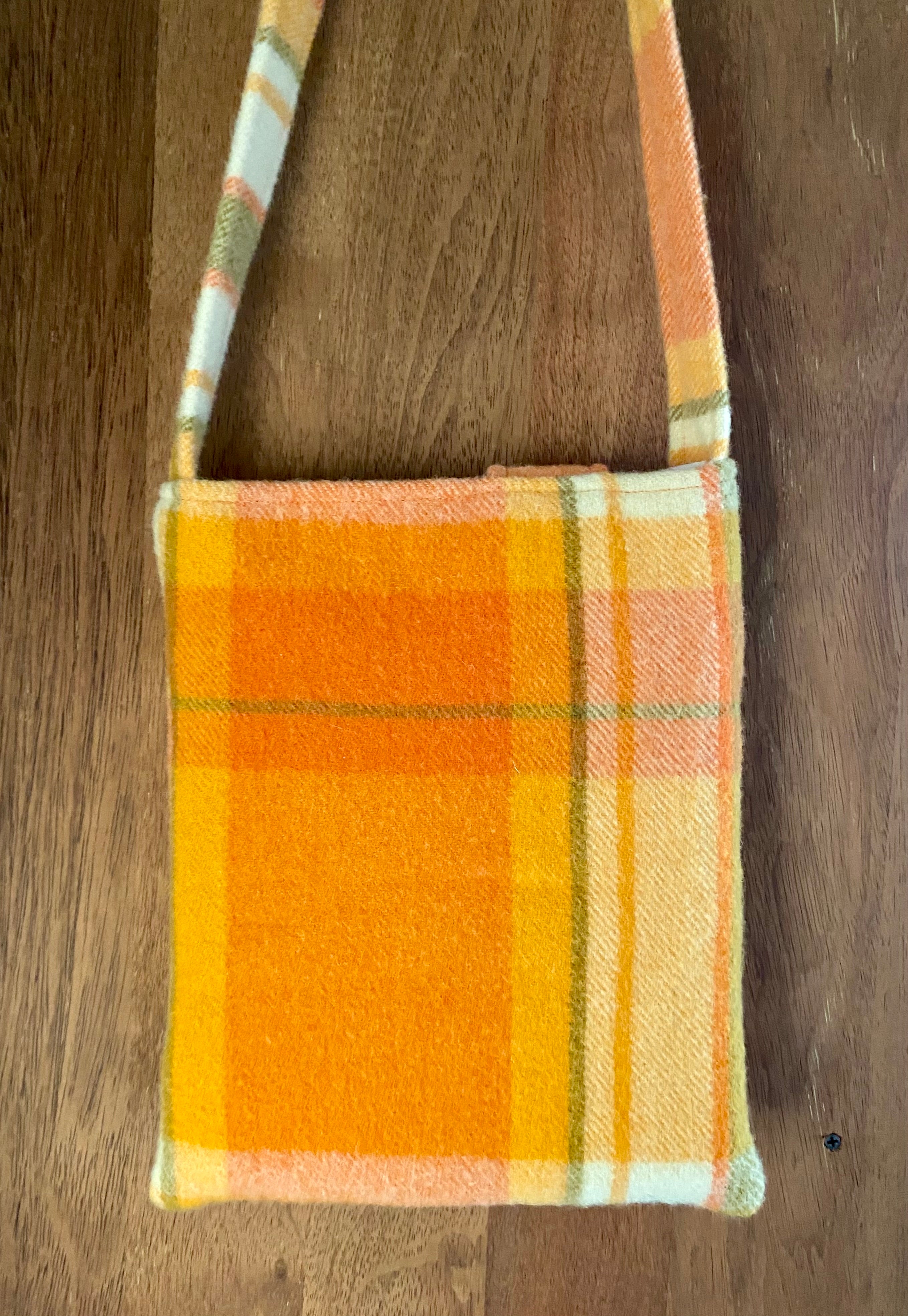 Upcycled Woollen Blanket - Cross Body Bag - Orange