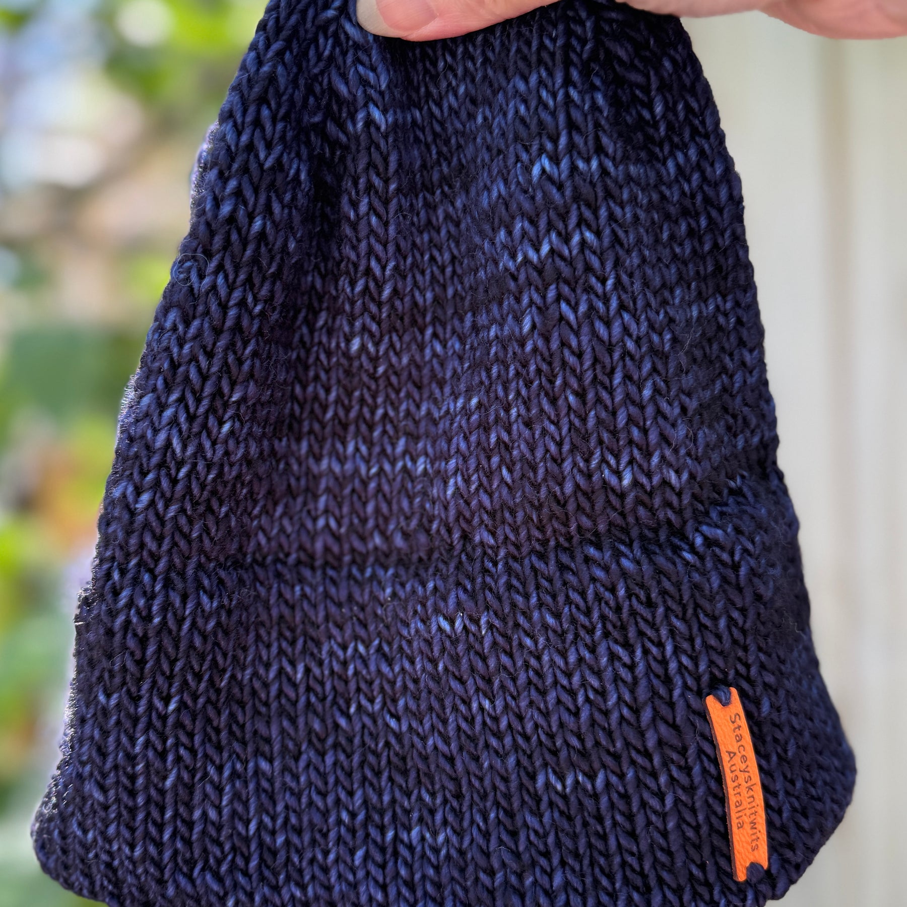 Navy blue Flecked Merino Beanie, Double Brim extra warm hand knitted