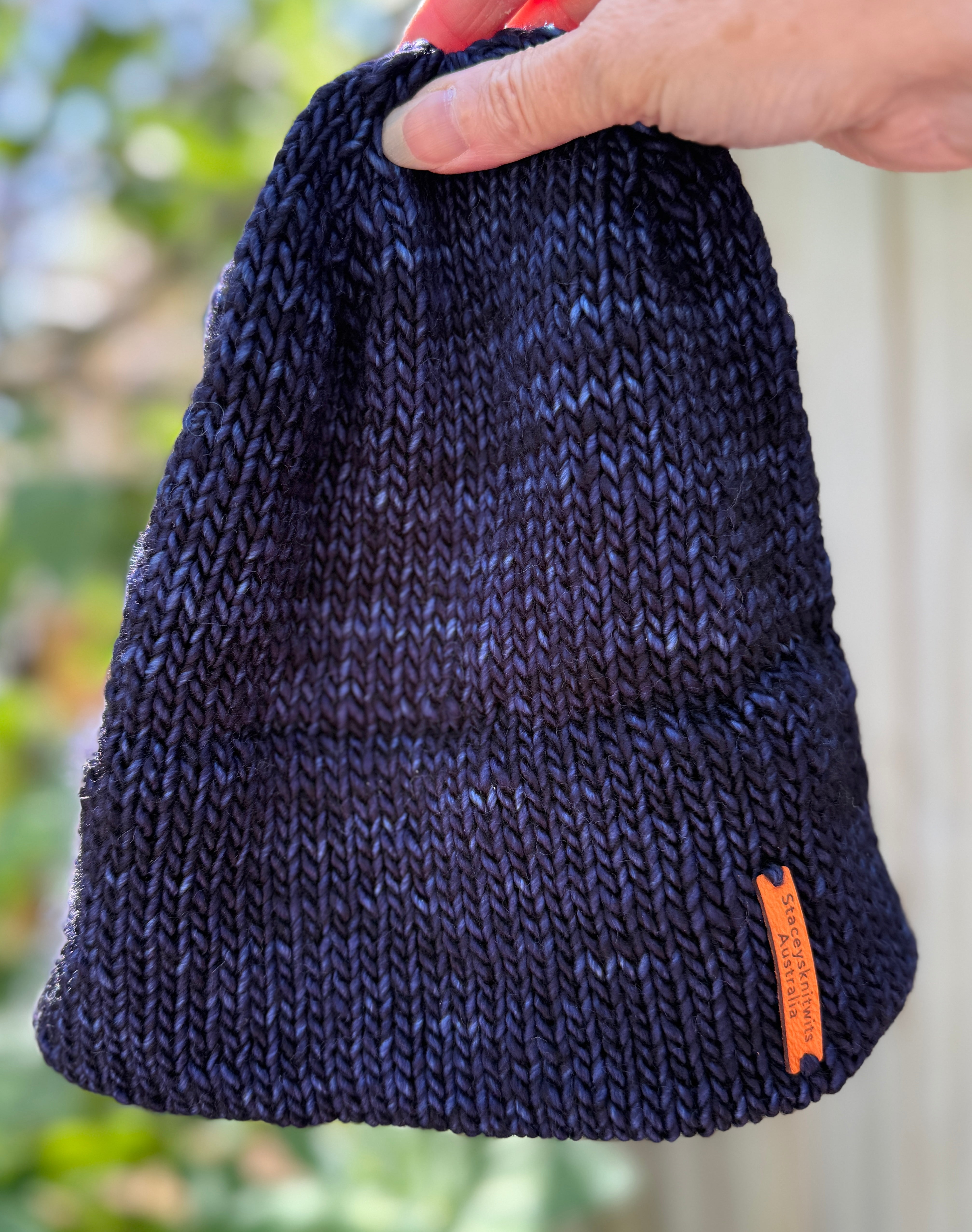 Navy blue Flecked Merino Beanie, Double Brim extra warm hand knitted