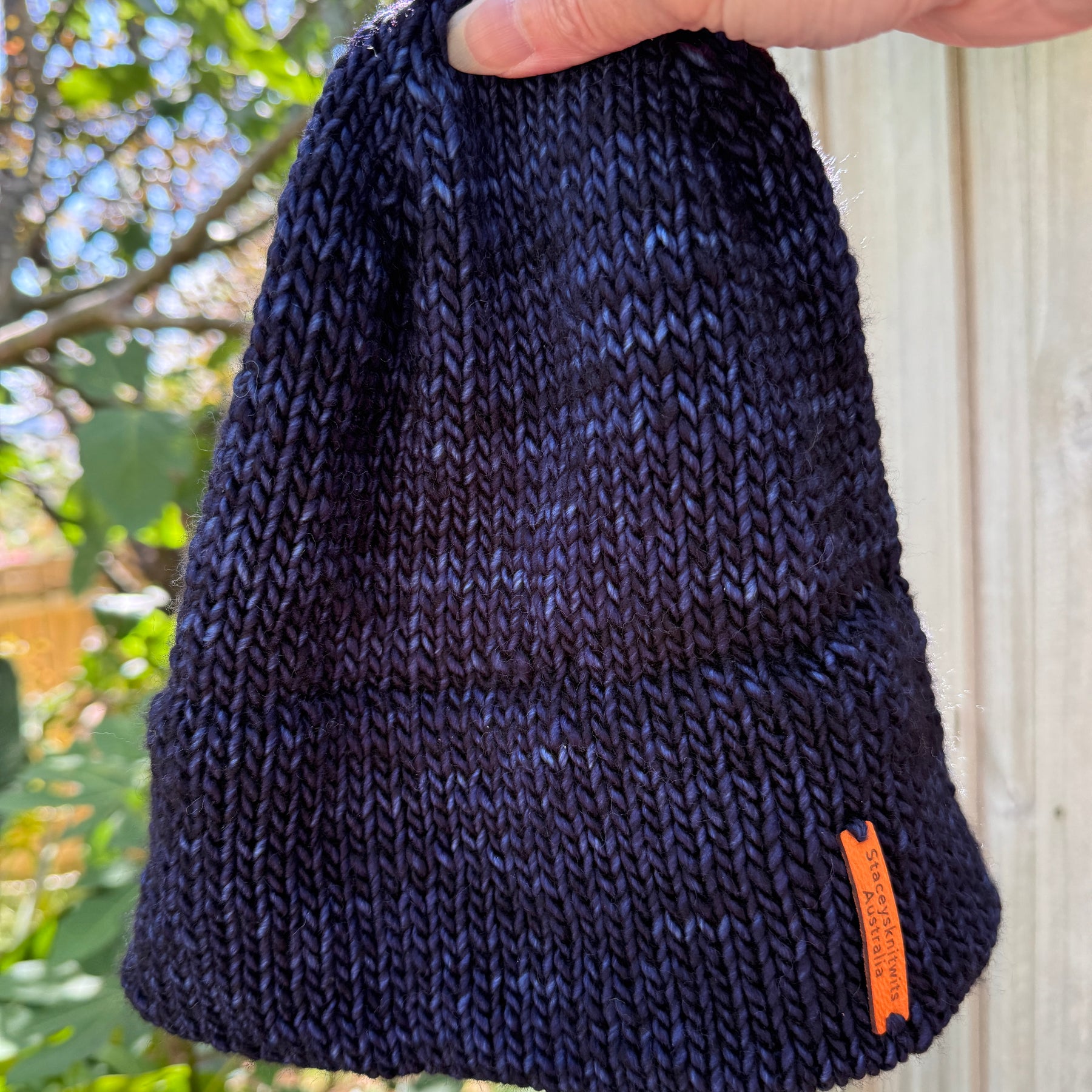 Navy blue Flecked Merino Beanie, Double Brim extra warm hand knitted